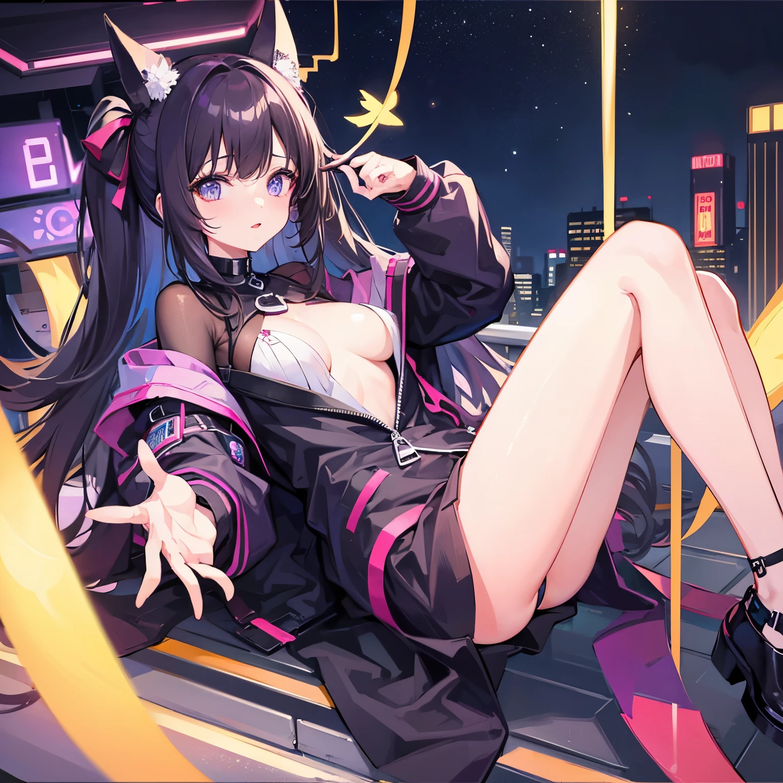 masterpiece、one girl、neutro style、City of night、neon、glitch、