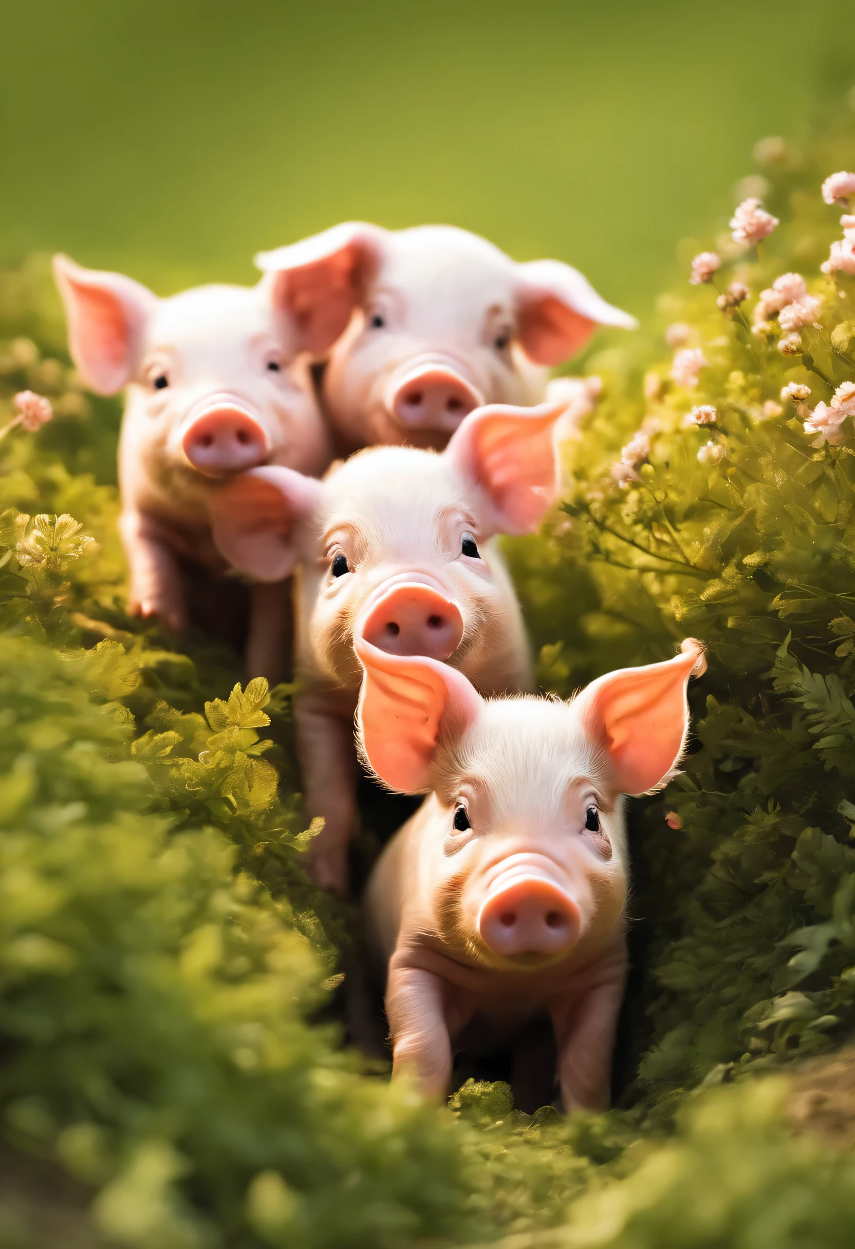 (((Cartoon Characters 1.3))),(((Spring landscape))),(((Cute piglets:1.4))),HD Real,black eye,High-definition images,1/3. Leave blank,Sony SLR Lens,shoot at medium range,soft lighting,masterpiece