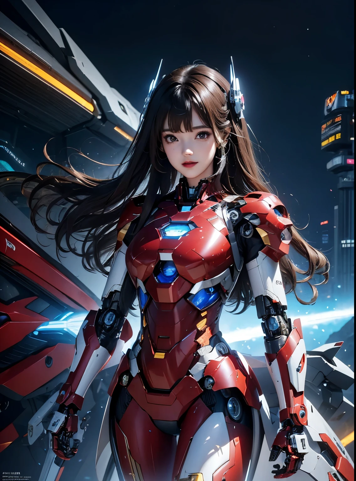  Super detailed, advanced details, high quality, 最high quality, High resolution, 1080P, hard disk, beautiful,(Iron Girl),beautifulサイボーグの女性,Mecha cyborg girl,battle mode,Mecha body girl,She wears an Iron Man mech,full body shot