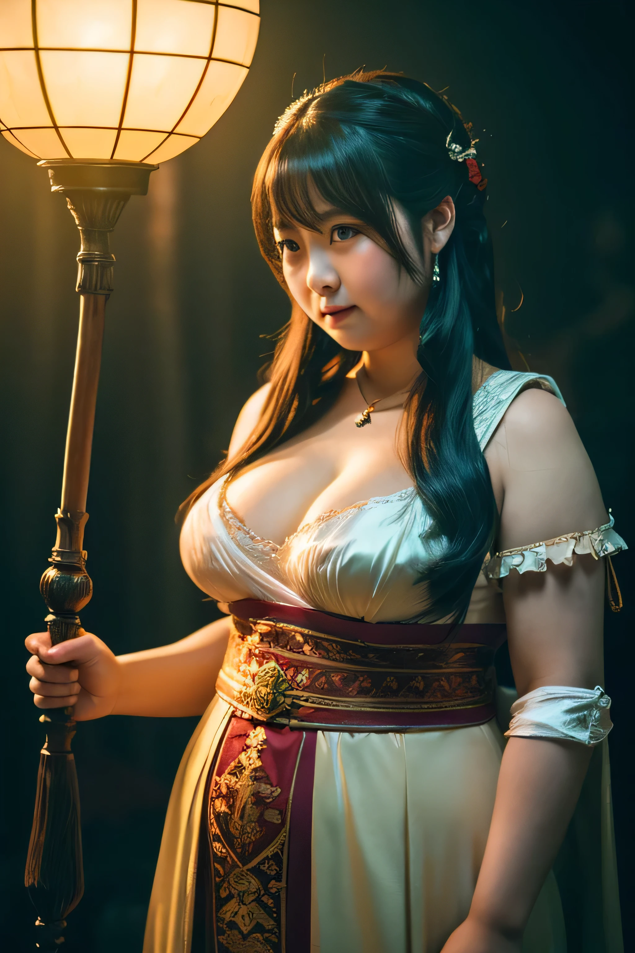 1 female, Overweight, fantasy costume, extremely fat, Chubby, Japanese, 4K, High resolution, masterpiece, highest quality, fine skin, sharp focus, (cinematic lighting)