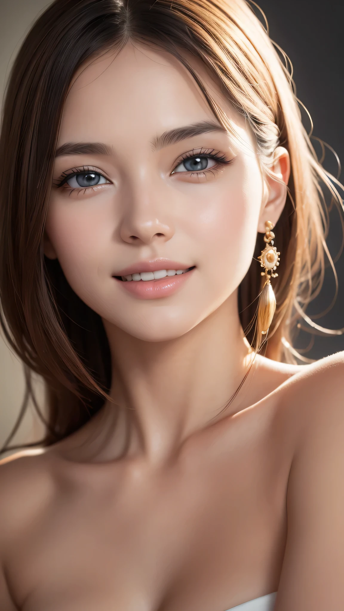 (1girl), Solo, Extremely cute, Amazing face and eyes, (Beautiful lovely smile), (extremely detailed beautiful face), bright shiny lips, (Best Quality:1.4), (Ultra-detailed), (A hyper-realistic, Photorealsitic:1.37), Beautiful fair skin, extremely detailed CG unified 8k wallpaper, RAW Photos, professional photograpy, Cinematic lighting,