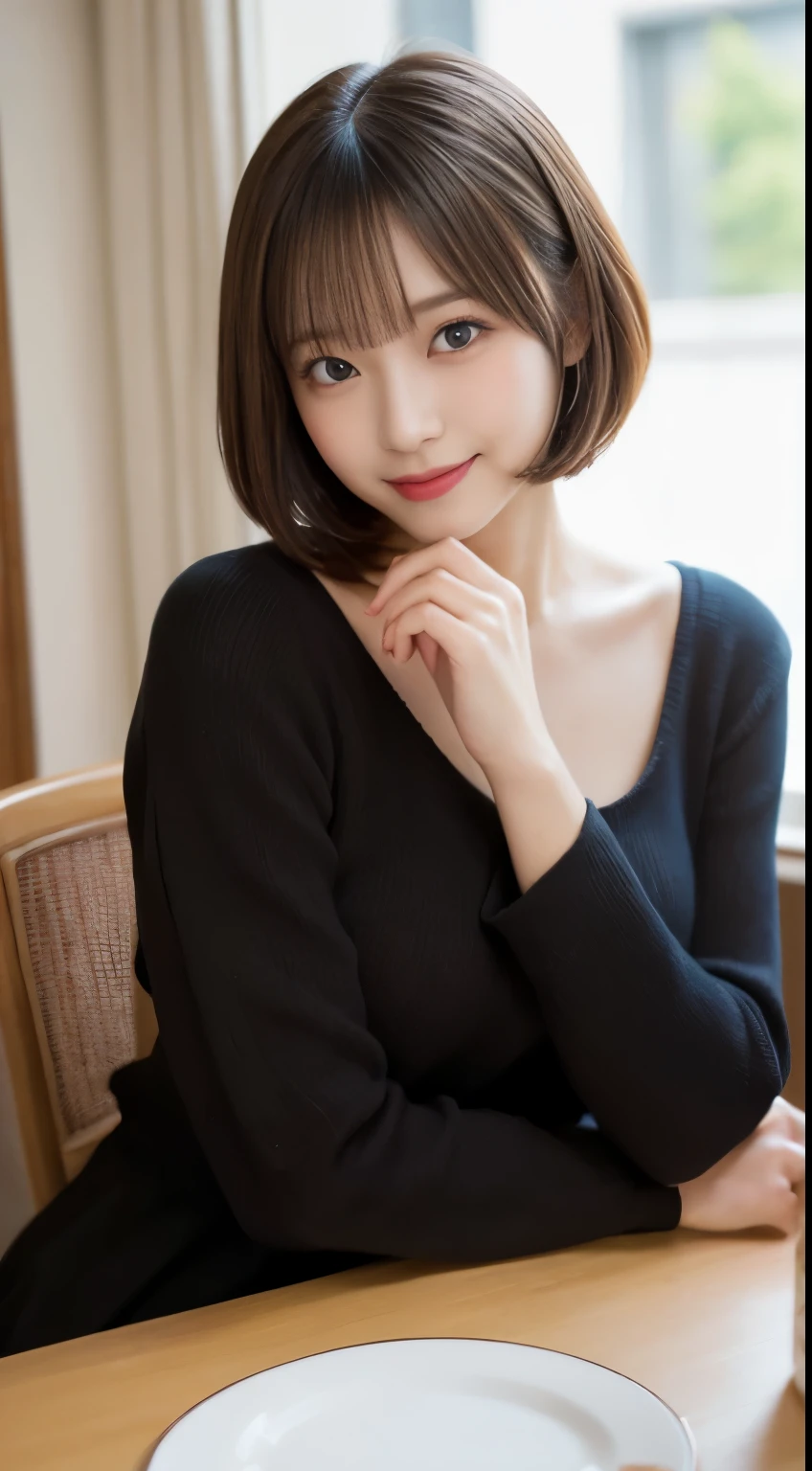 nsfw,table top, highest quality, figure, super detailed, finely, High resolution, 8k wallpaper, 完璧なダイナミックな構figure, beautiful and fine eyes, ladies' fashion,very short hair,small breasts natural color lip, bold sexy pose,smile,Harajuku、20 year old girl、cute、sexy shot looking at camera