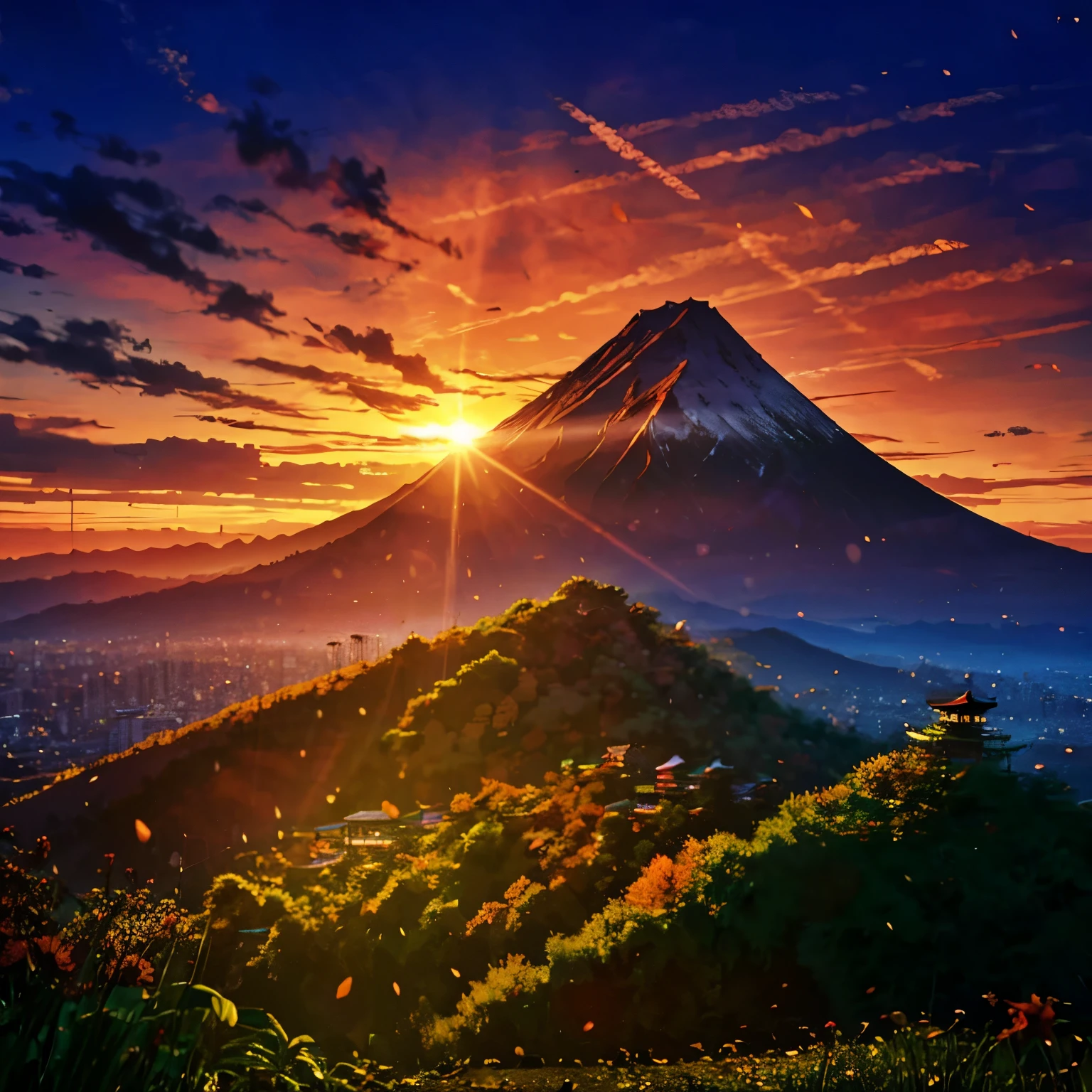 a sunrise mountain with japanase style vector