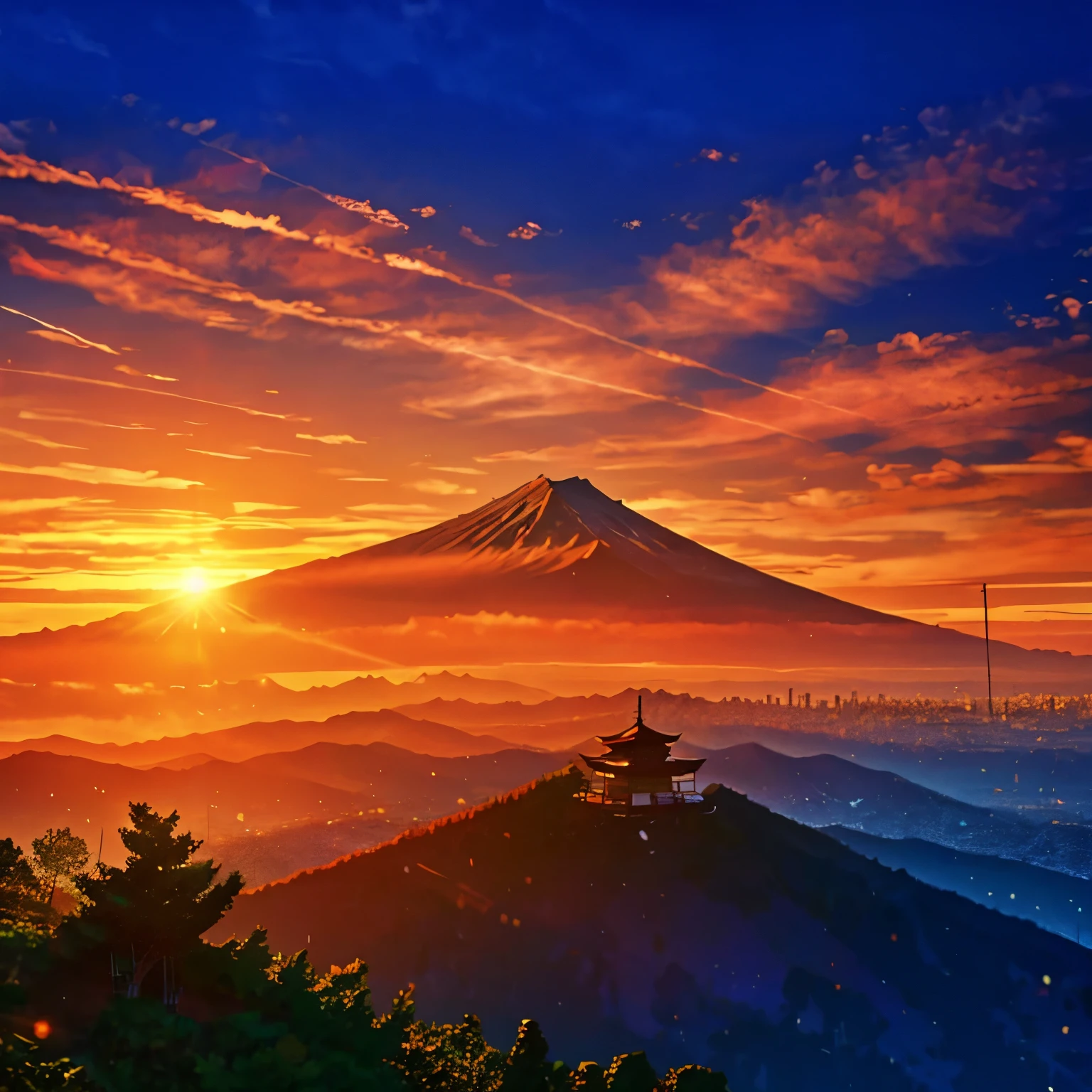 a sunrise mountain with japanase style vector