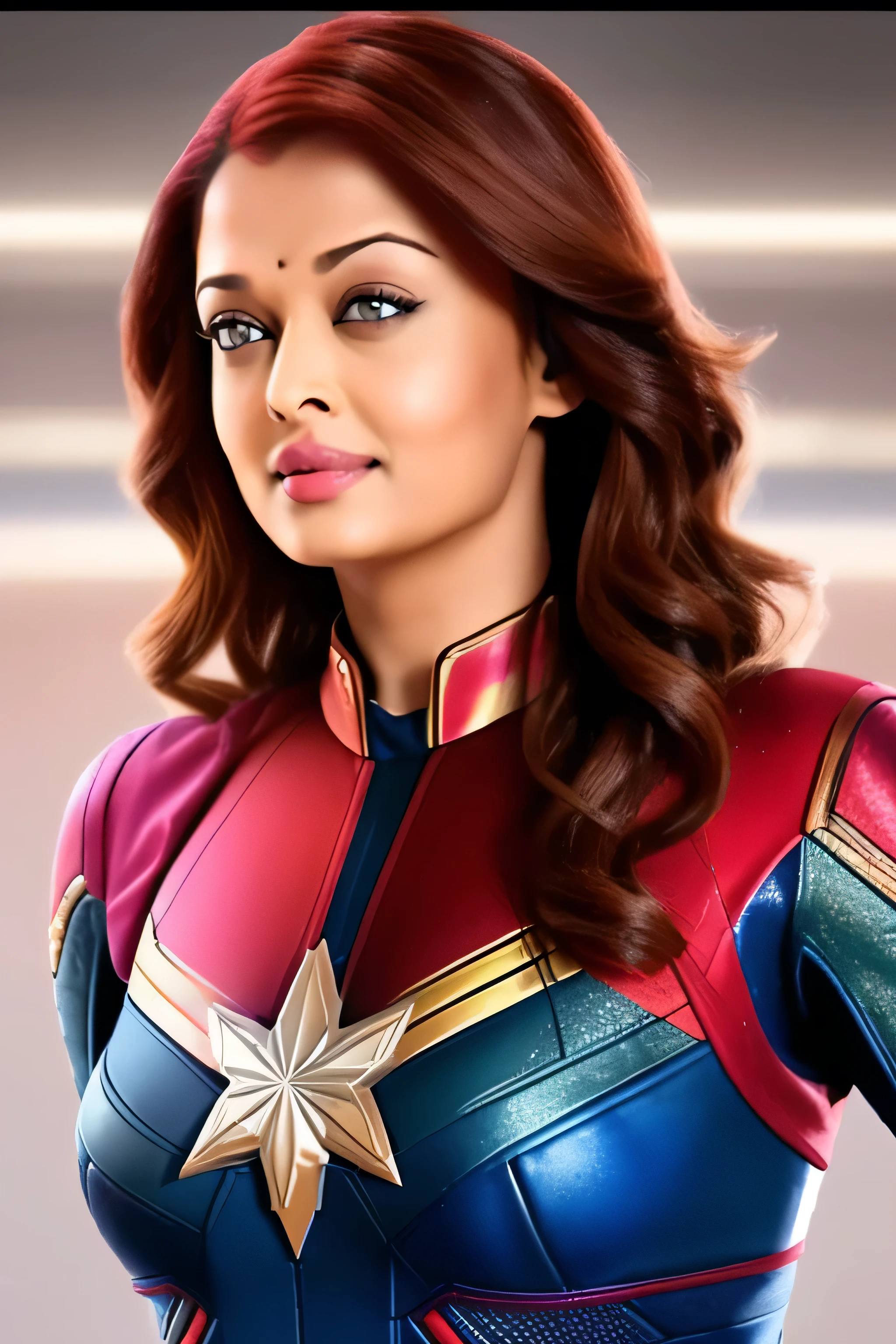 non indian Aishwarya Rai, born and brought up in america in captain marvel costume