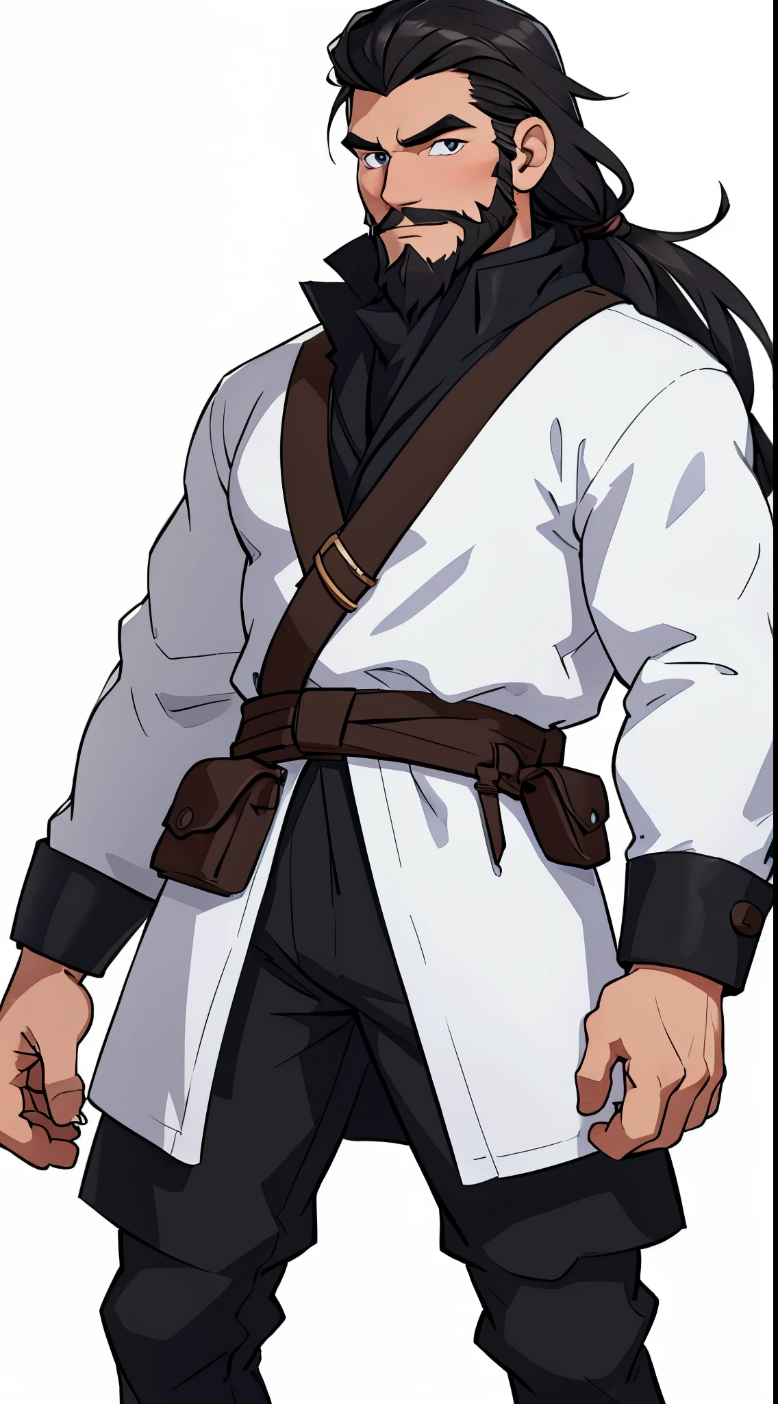 1 caucasian Man solo, solo.he has a short black beard and he has black flowing hair. Winter outfit. White background
