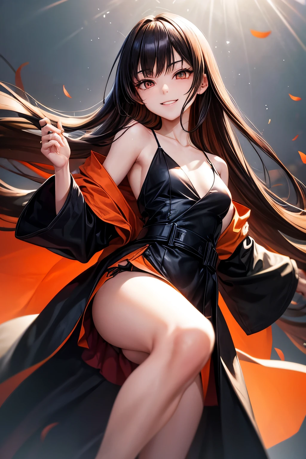 Masterpiece,Solo,1girl,Kamado Nezuko,(Kimetsu No Yaiba),Big Breasts,Pussy,Perfect Body,Sexy Body Hot,Long Hair,Multicolored Hair,Black Orange Hair,Photograph 16K,High Quality,High Resolution,Bright Pink Eyes,Biting Bamboo,Beautiful,Beautiful Woman,Naked,Beach Background