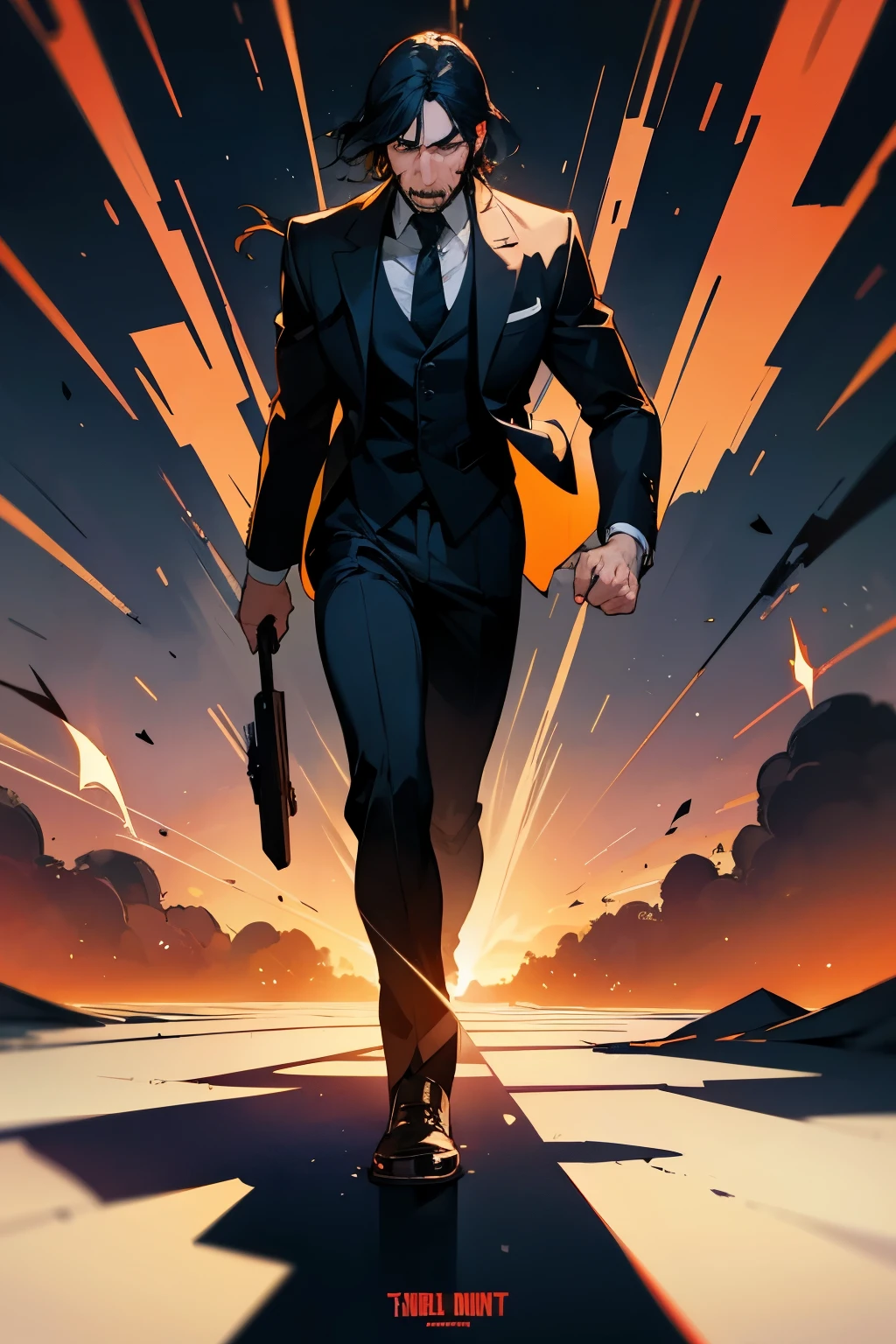 John Wick transformed into an animated masterpiece, inspired by Akira Toriyama's vibrant style. Filled with rich colors and dynamic perspectives, every scene exudes an 80's tone.
John Wick, the legendary bounty hunter, stands confidently with his signature suit and smoldering determination. His eyes, gleaming with intensity, survey the chaotic cityscape around him. The sun sets behind him, casting long, dramatic shadows.
A sudden alarm blares, jolting Wick out of his momentary calm. He turns on his heel and strides purposefully forward, his steps echoing off the cracked pavement. His enemies, unaware