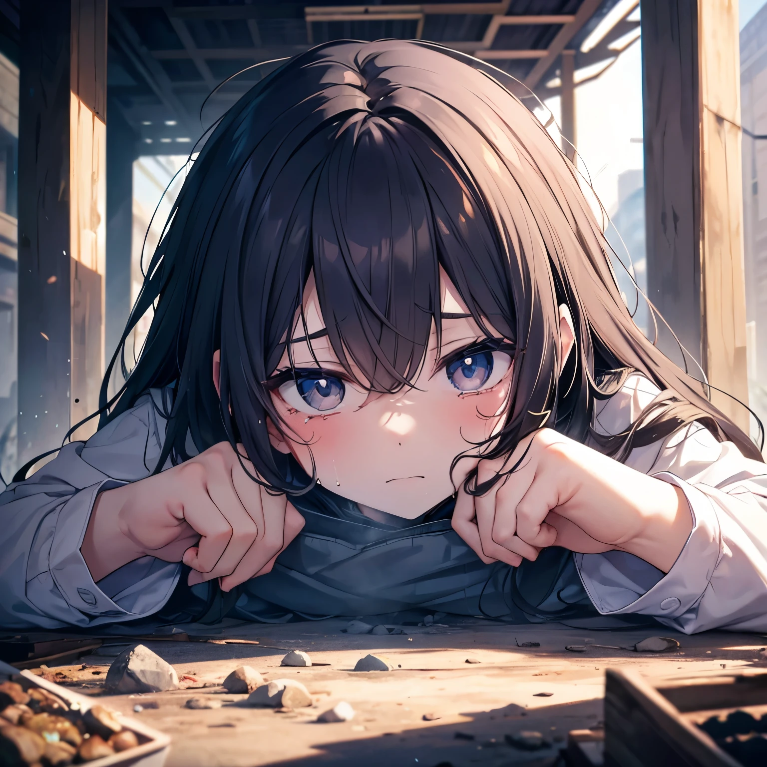 The hit is burned out/A face that looks like it's about to cry/sit down on the ground/Defeated girl