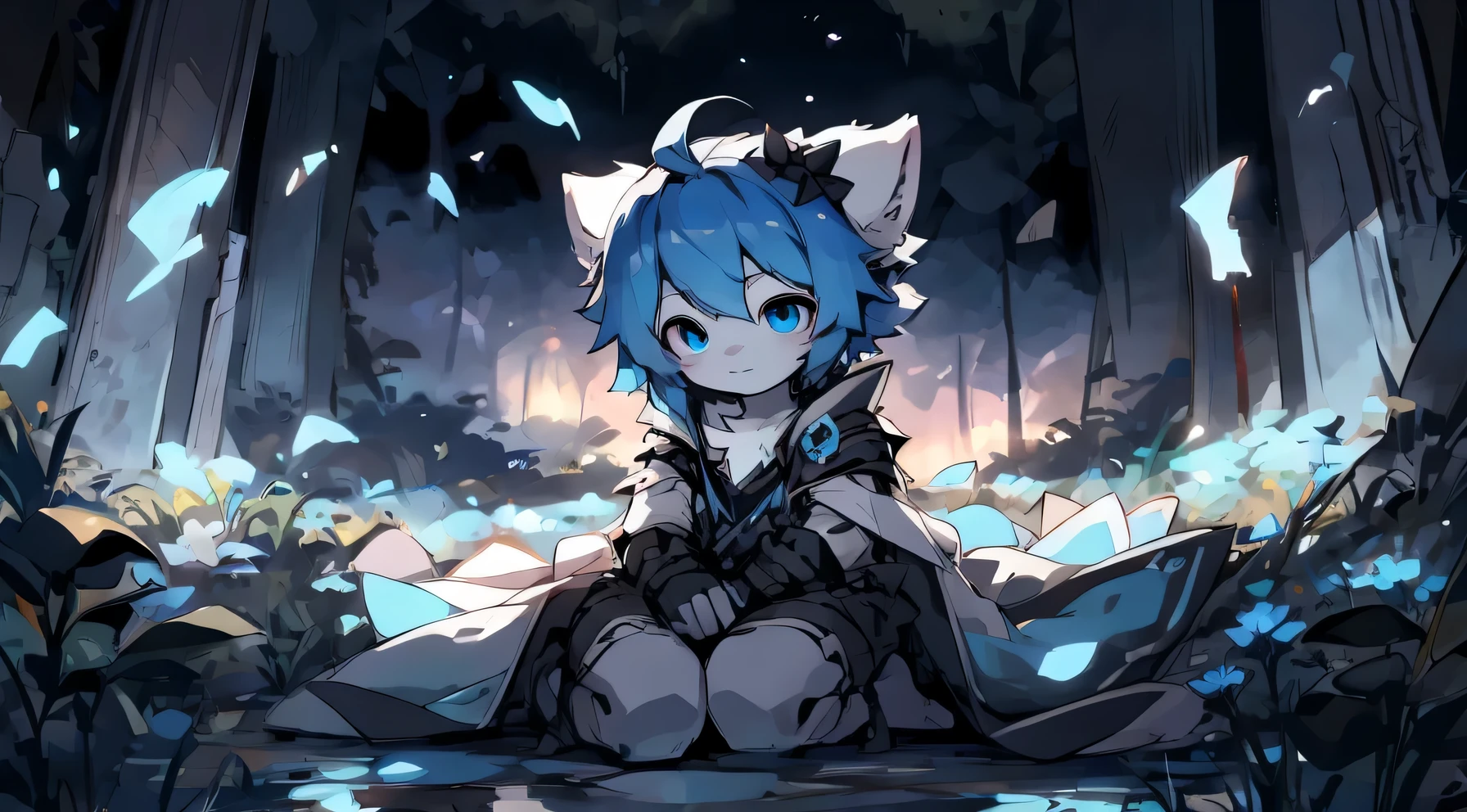 blue eyes,blue hair,white face,charming,one person