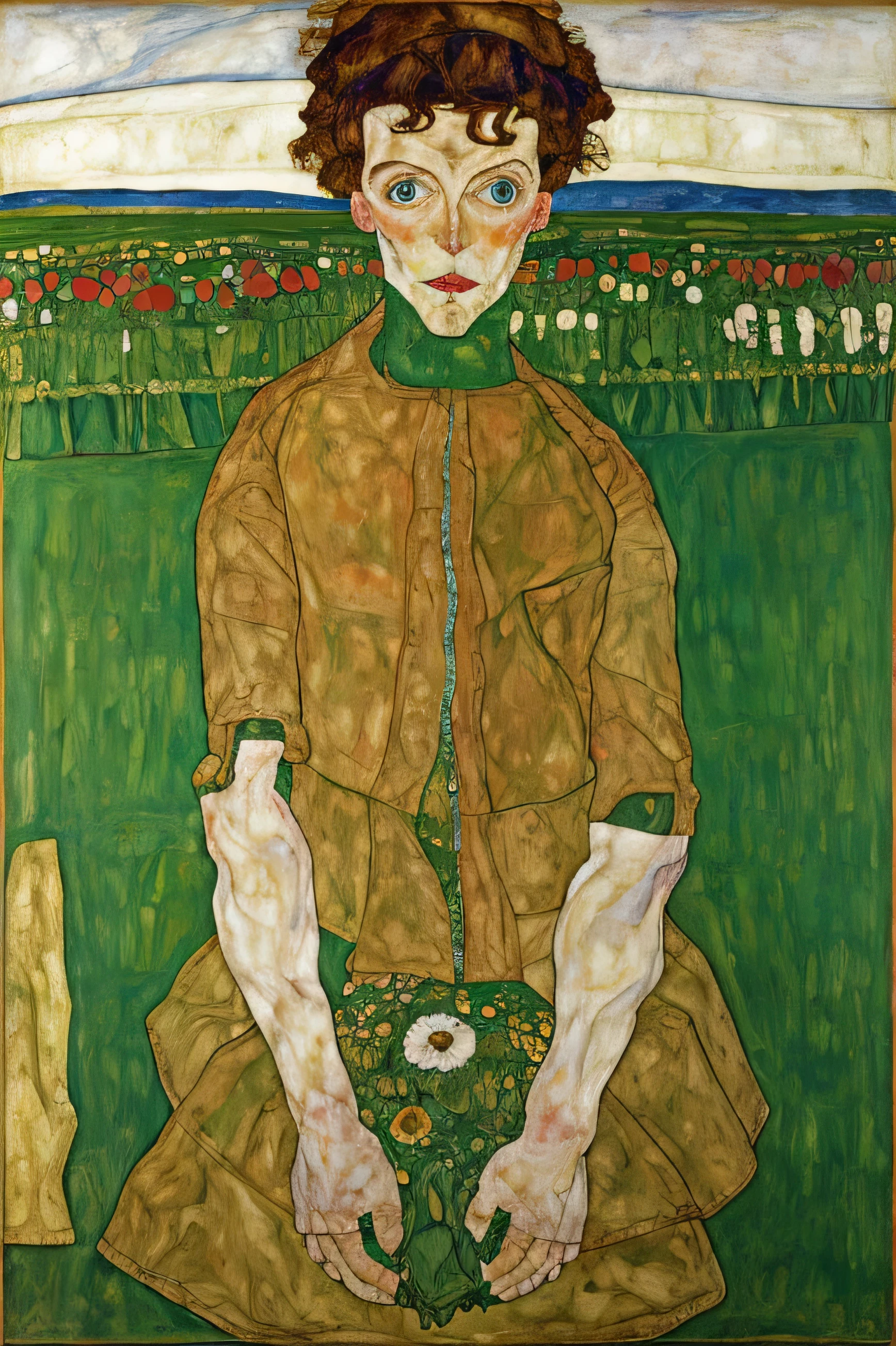 painting green garden and flower , (((by EgonSchiele))),
