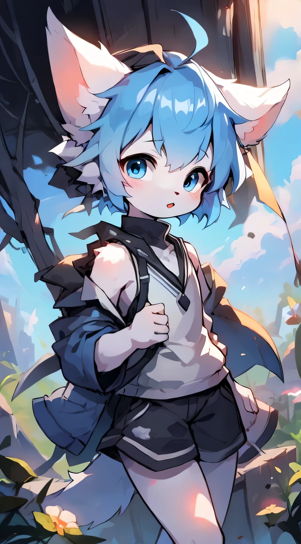 blue eyes,blue hair,white face,Lovely
