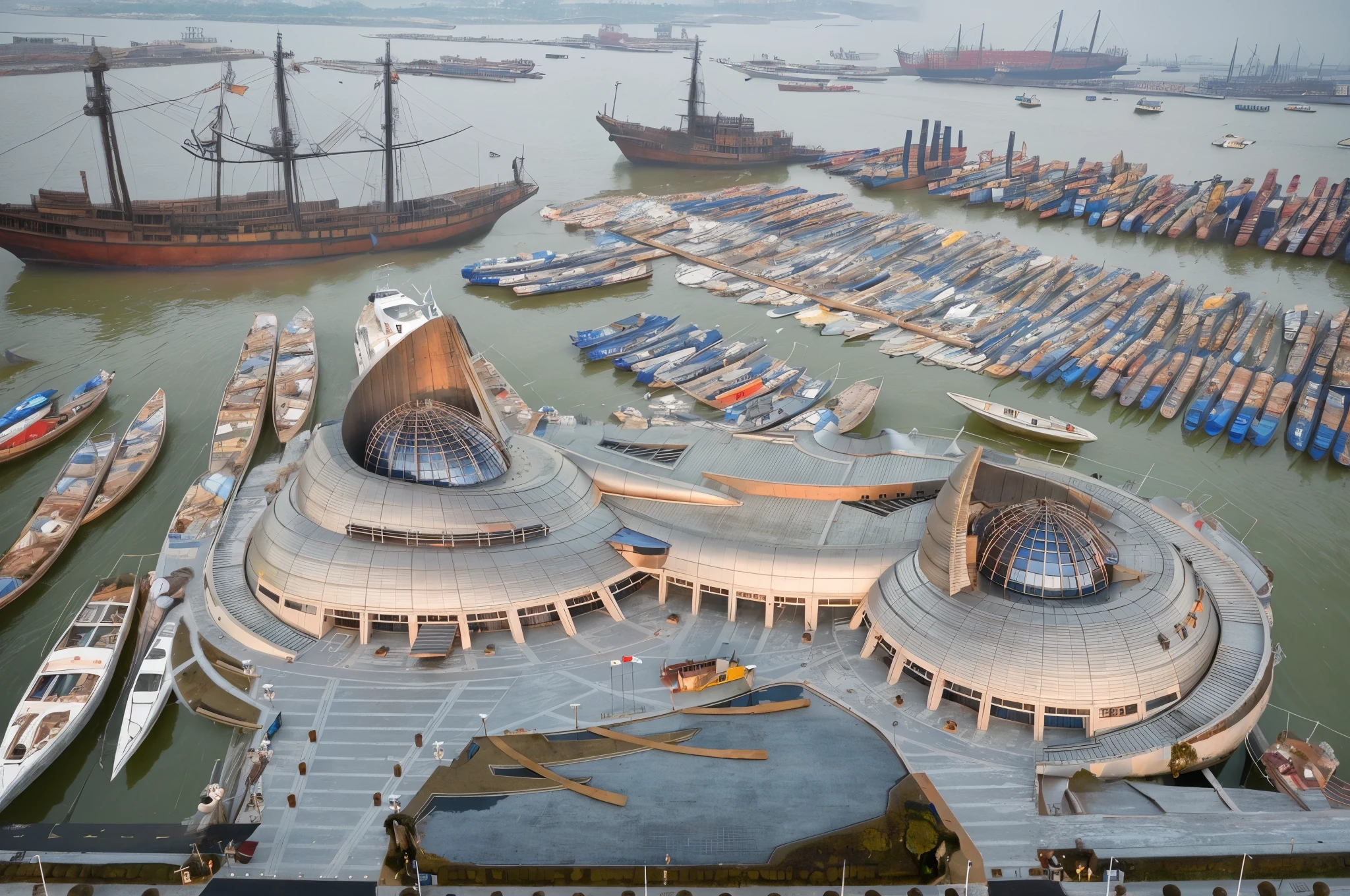 Ancient Chinese ships, many ships, dilapidated, ancient, ancient, traditional,