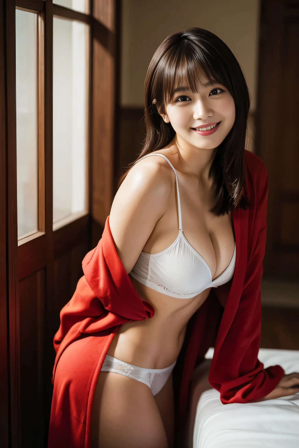 big breasts, big bust, embarrassed smile,cleavage, sheer brown bathrobe, standing, (8k, RAW photo, best quality, masterpiece:1.2), (realistic, photo-realistic:1.4), (extremely detailed 8k wallpaper), Looking at viewer, (T_front panties), (no_bra), city, (( 太ももから上の写真))、カウボーイショットの写真、解剖学的に正確な身体、
Waiting to start
