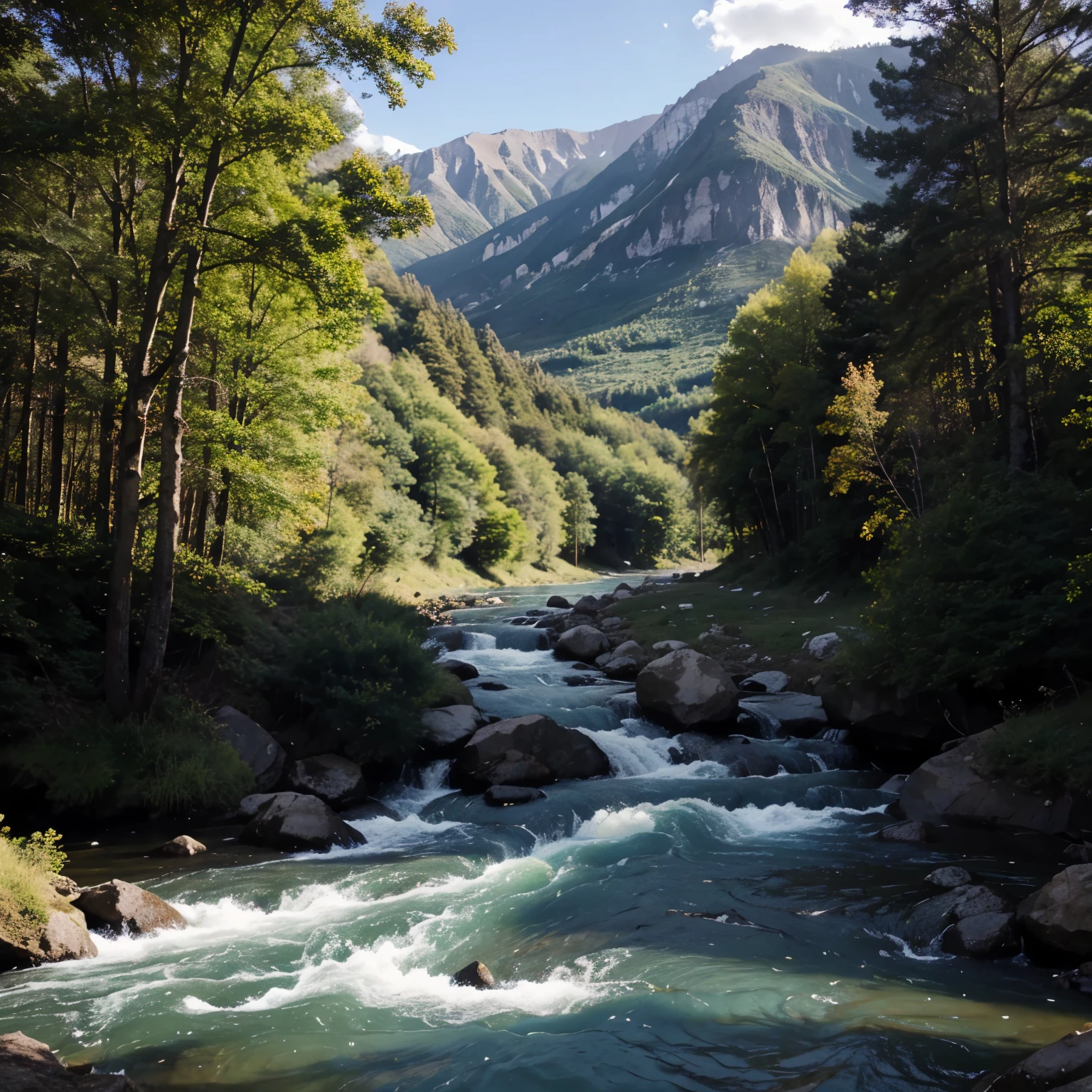 Nature scenery of mountain and a river flowing in between 