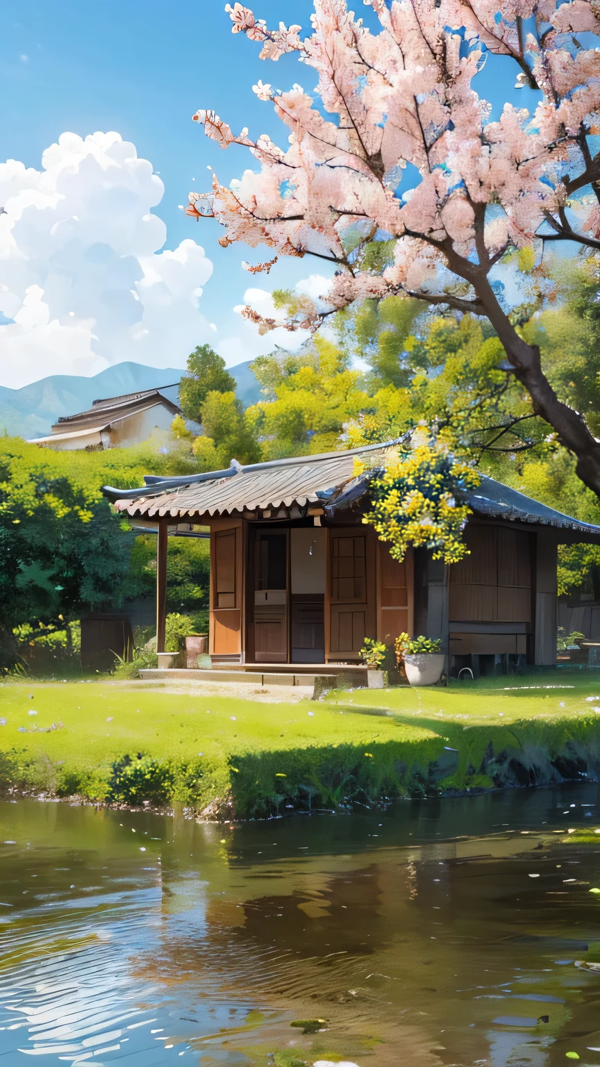 Beautiful scenery of the countryside including mulberry trees, Tile-roofed house and wild chrysanthemums. super high quality.