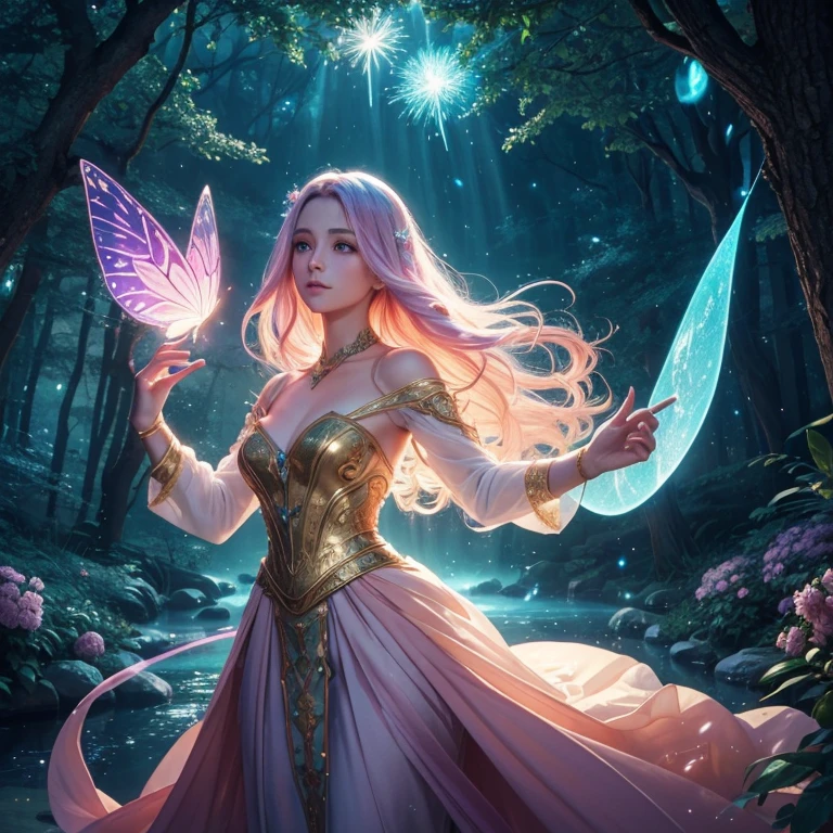 masterpiece, 1fairy, a flying female fairy, perfect face, light, glass tree forest, dramatic lighing, blindfold, ultra detailed, floating glow lights, depth of field, (shining dust),big boob,sexy,naked,pink Arreola,