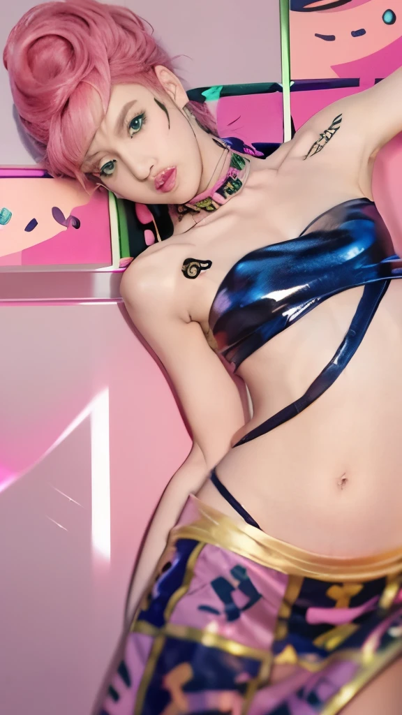 a close up of a woman in a pink outfit with a pink fur coat, glamorous angewoman digimon, artgerm colorful!!!, official artwork, seductive anime girl, anime land of the lustrous, official anime artwork, manga cover style, key visual, aesthetic!!!!!! female genie, jojo anime style, macross delta splash art, pixiv 3dcg