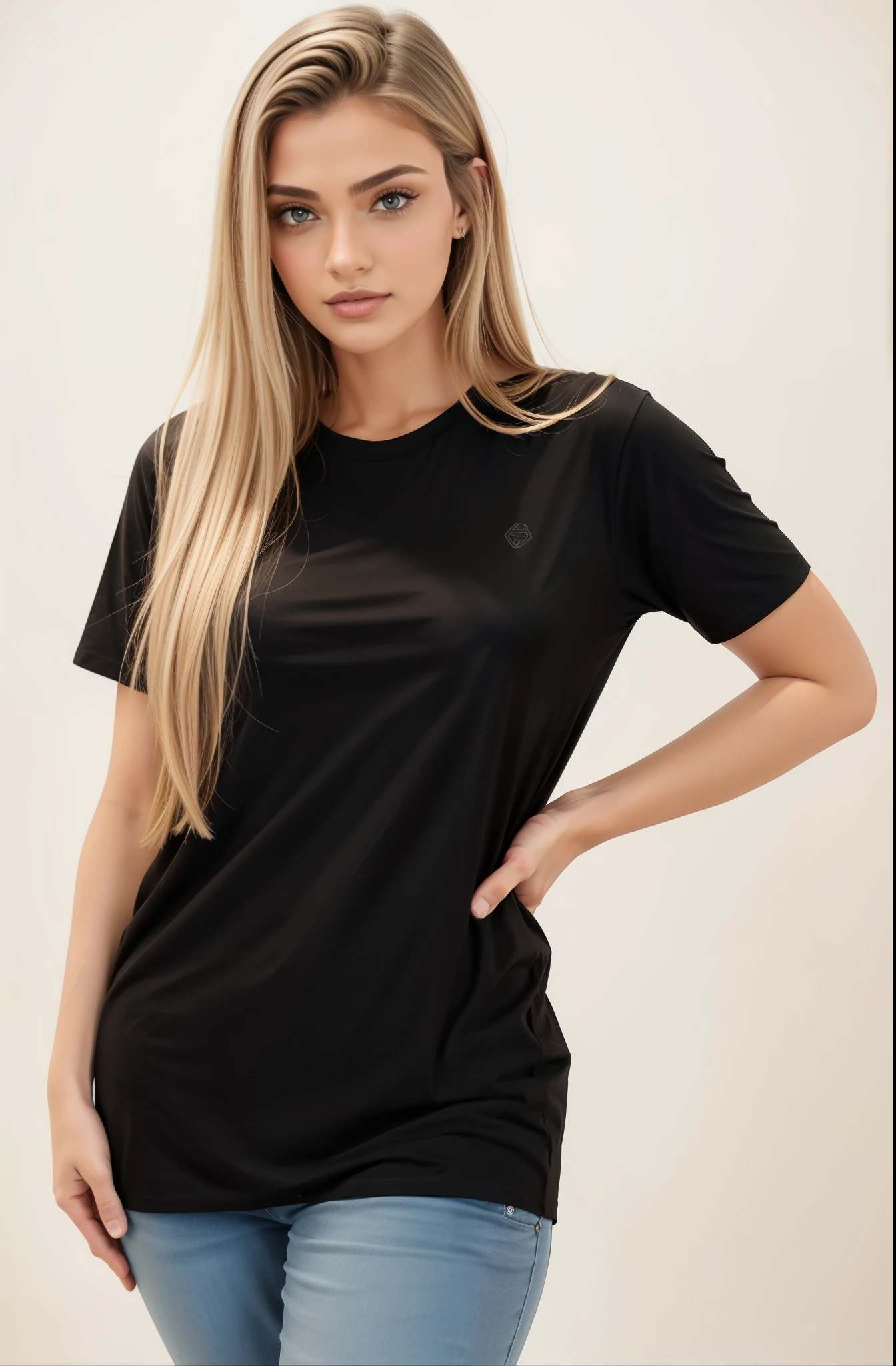 a woman in a Camisa preta and grey pants posing for a picture, camiseta preta, vestindo camiseta preta, wearing a camiseta preta, vestindo um preto tshirt, camiseta preta, black camiseta, Camisa preta, casual roupa preta, wearing a Camisa preta, top preto, Tees Gráficas, roupa preta, vestindo um preto!! camiseta