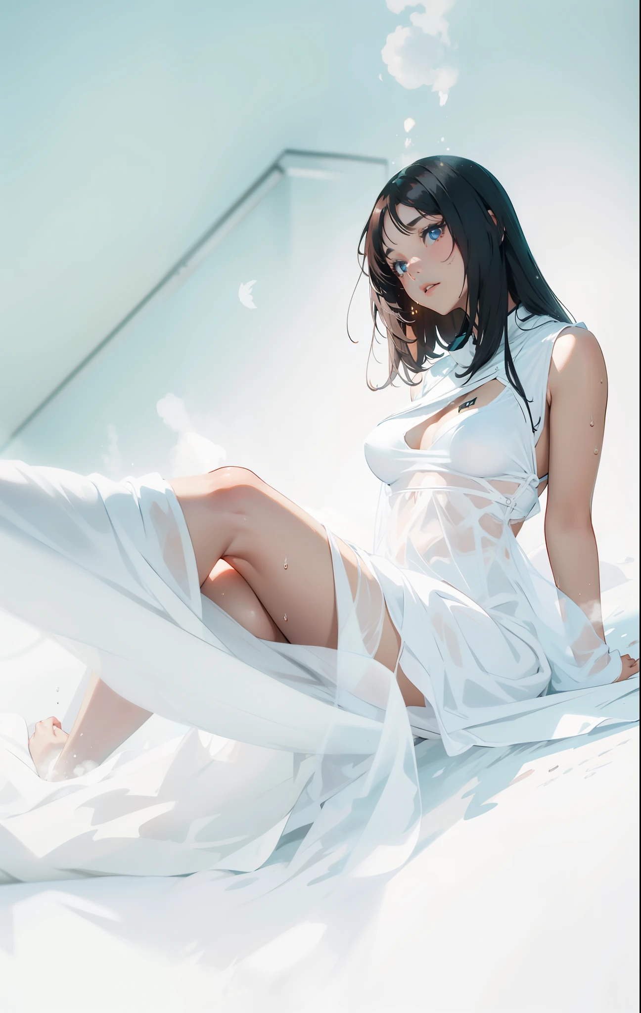 (extremely detailed CG unity 8k wallpaper), (masterpiece), (best quality), (ultra-detailed), (best illustration), (best shadow), (absurdres), BREAK girl, sweat, steam, medium breast, nsfw, looking at viewer,