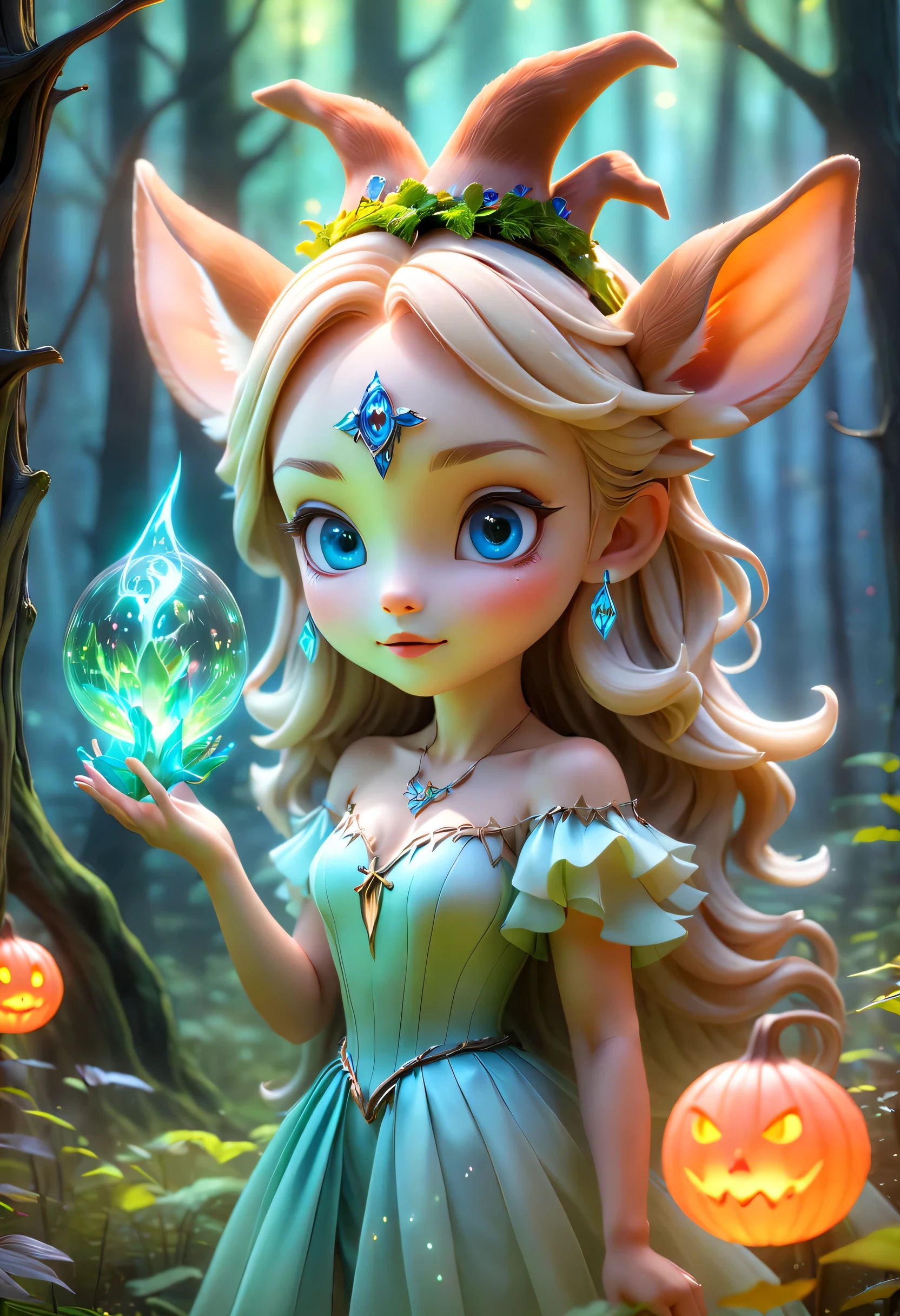 best quality,4K,8k,HD,masterpiece:1.2,super detailed,lifelike:1.37,flash,enchanted forest,magical atmosphere,charming scenery,rich and colorful,(闪闪glow的仙女,Charming witches,Carefully cast),Cute fawn,glow,fluorescence,wand casting,装满glow液体的瓶子,ethereal atmosphere