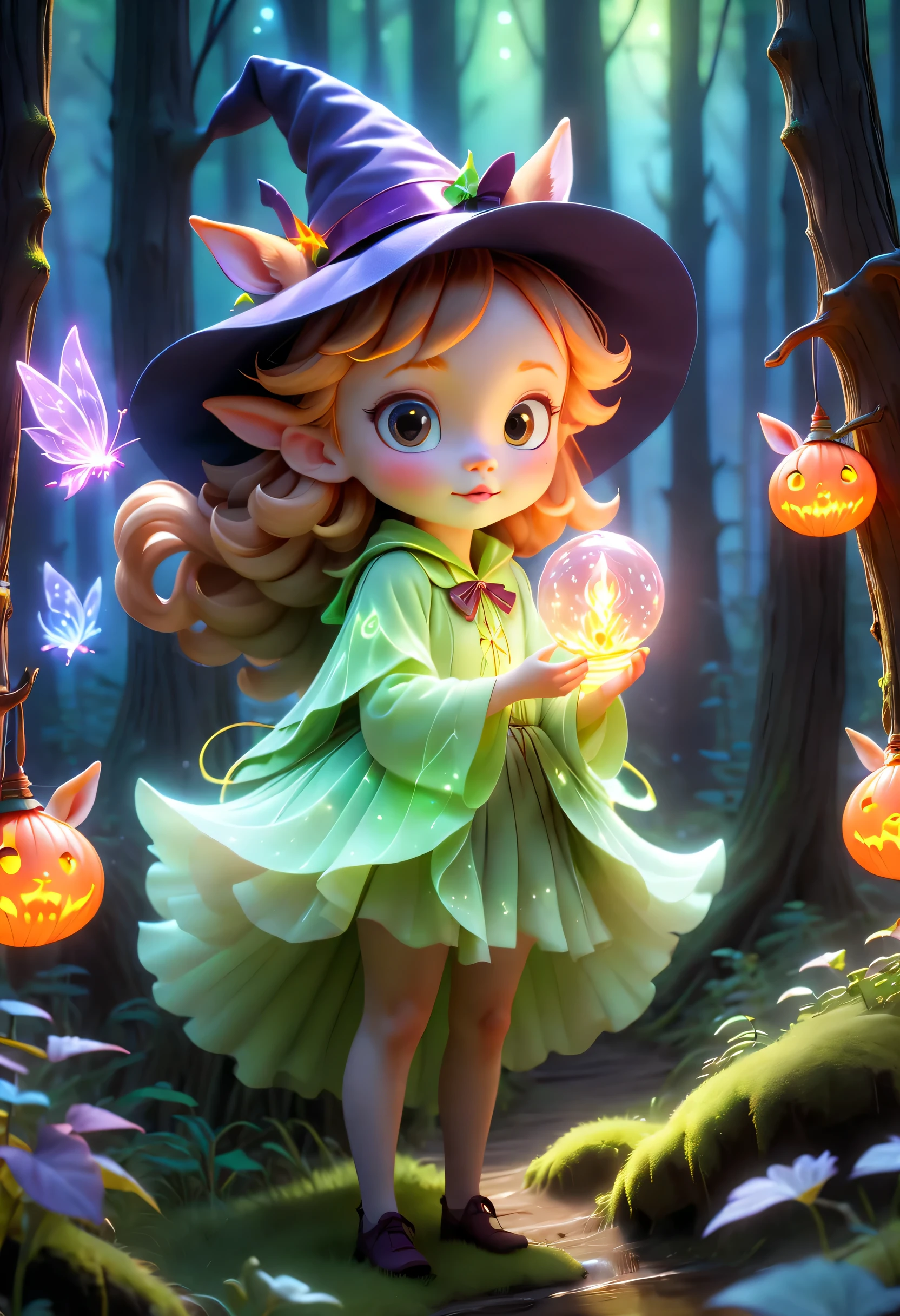 best quality,4K,8k,HD,masterpiece:1.2,super detailed,lifelike:1.37,flash,enchanted forest,magical atmosphere,charming scenery,rich and colorful,(闪闪glow的仙女,Charming witches,Carefully cast),Cute fawn,glow,fluorescence,wand casting,装满glow液体的瓶子,ethereal atmosphere