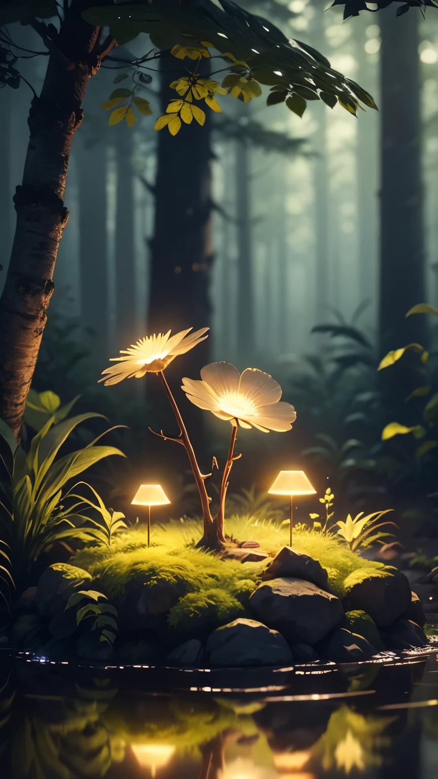 A masterpiece, the best quality, stunning reflections, the best reflections ever. (very detailed CG unity 8k wallpapers), (best quality), (best illustrations), (best shadows), forest theme with natural elements. Tall trees, quiet streams, small glowing mushrooms surrounded by delicate leaves and branches, with fireflies and glowing particle effects,, (natural elements), (jungle theme), (leaves), (twigs), (fireflies), butterflies, (delicate leaves), (glow), (particle effects). , Isometric 3D, Octane Rendering, Ray Traced, Super Detailed