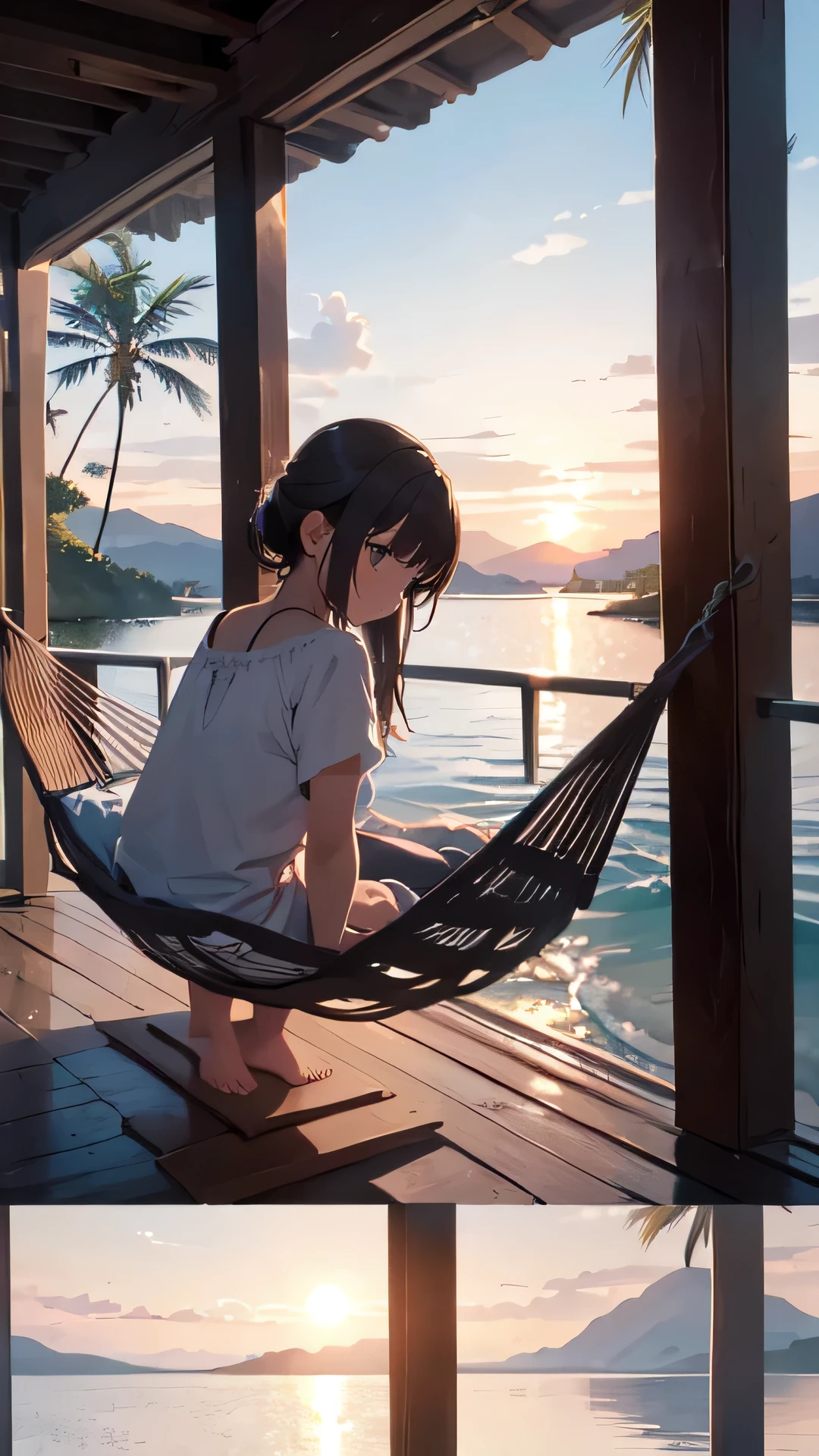 Create a tranquil and unwinding scene that perfectly complements the soothing vibes of the song 'Numb' by Aaron Richards, Arc North, AXA, and Pop Mage. Envision a serene landscape with soft, pastel hues, where gentle waves caress the shores, and the sun sets behind distant mountains, casting a warm, golden glow. Incorporate elements of nature, such as swaying palm trees or blossoming flowers, to evoke a sense of calm and relaxation. Consider integrating subtle details like a comfortable hammock, inviting viewers to immerse themselves in the music and unwind amidst the harmonious beauty of the created image. Capture the essence of tranquility to provide a visually pleasing experience that complements the auditory bliss of 'Numb.'