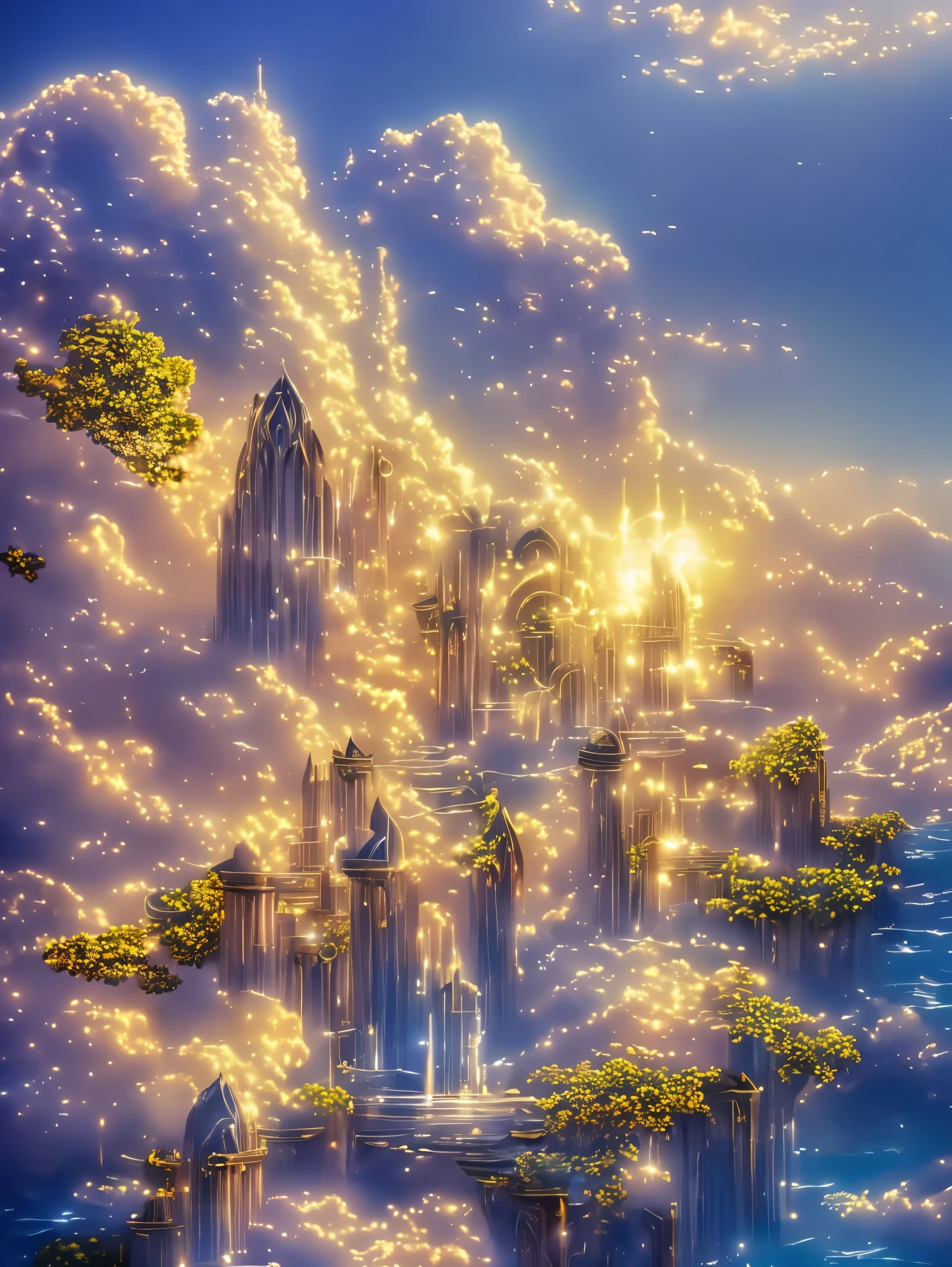 fantasy, shine, dragon kingdom, Cloud World, flying angel, Majestic gates and pillars, sun, moon and stars, in heaven, celestial realm, 
pieces fly, highest quality, Super detailed, 
Sidon, Sidon style
(realistic, very delicate and beautiful, written boundary depth, film grain, professional lighting, 
photon mapping, radio city, Physically based rendering,