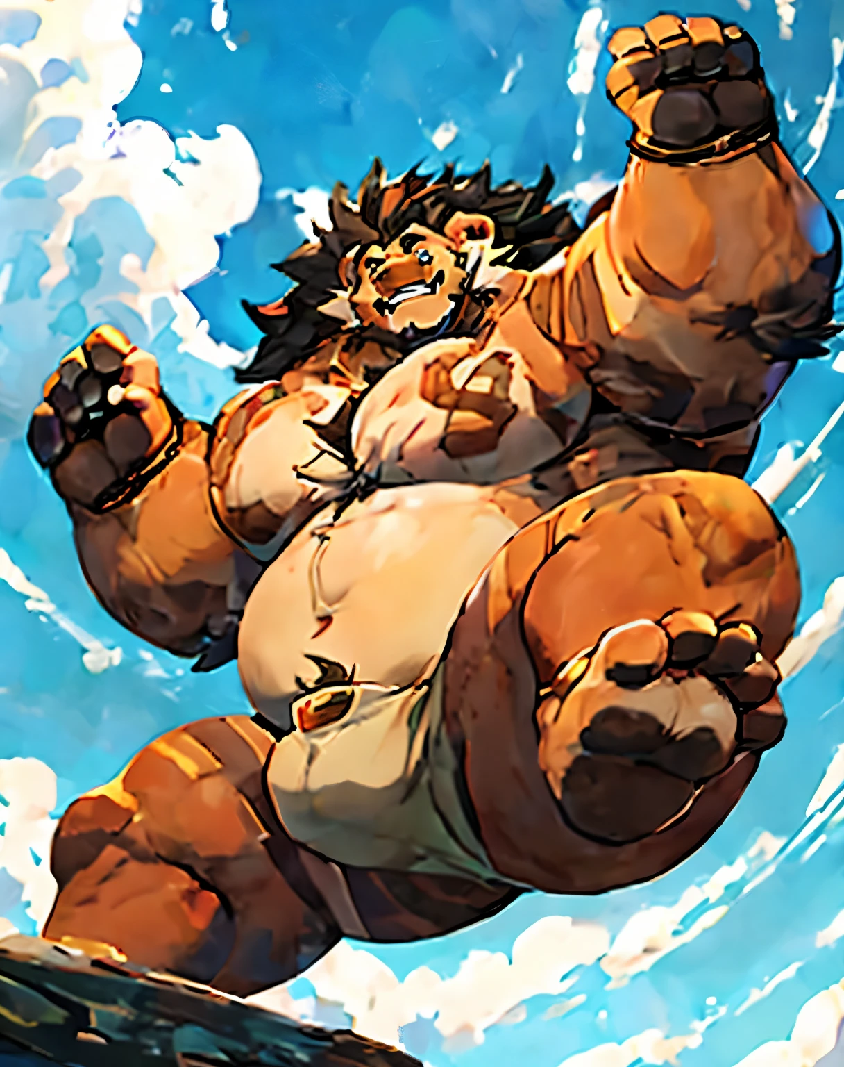 Alone,male people,chubbinesat minora,Upper body, Detailed pubic hair, A high resolution,, tmasterpiece,Excessive obesity,Obesity in the extremities,Lift your feet,foot in the air,sheath, Semi-erect,big ball,飞在空中,sky,naked,fly,mauga