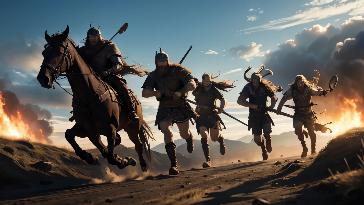 viking warriors running away from battle