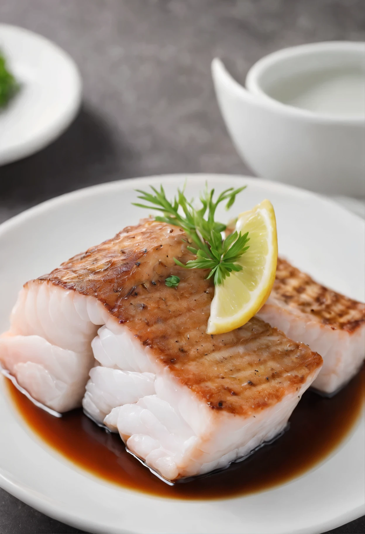 Steamed Grouper,16K HD,depth of field,Aperture F4,blur background,perspective,High dynamic range