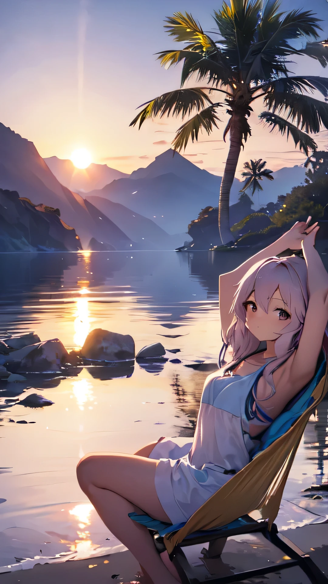 Envision a serene landscape with soft, pastel hues, where gentle waves caress the shores, and the sun sets behind distant mountains, casting a warm, golden glow. Incorporate elements of nature, such as swaying palm trees or blossoming flowers, to evoke a sense of calm and relaxation. Consider integrating subtle details like a beautiful girl relaxing in a comfortable hammock, inviting viewers to immerse themselves in the music and unwind amidst the harmonious beauty of the created image. Capture the essence of tranquility to provide a visually pleasing experience that complements the auditory bliss of 'Numb.'