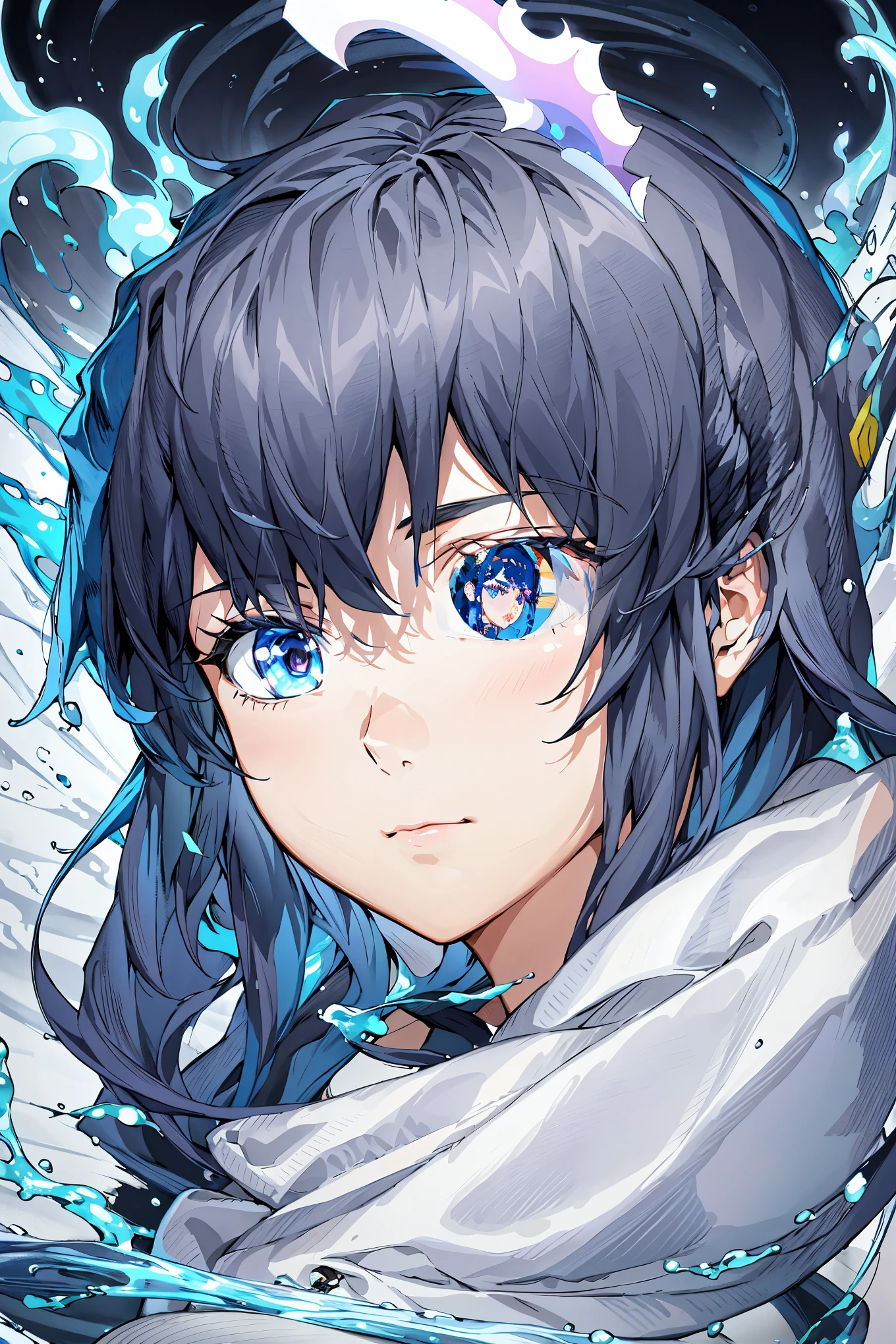 Japanese cartoons girl with blue eyess and long black hair in water, Japanese cartoons moe artstyle, detailed digital Japanese cartoons art, wallpaper Japanese cartoons blue water, blue watery eyes, Japanese cartoons style 4 k, azure blue watery eyes, 悲伤的蔚blue eyes睛, blue eyes. Japanese cartoons, Japanese cartoons style portrait, blue eyes, ice blue eyess, digital Japanese cartoons illustration, detailed portrait of Japanese cartoons girl