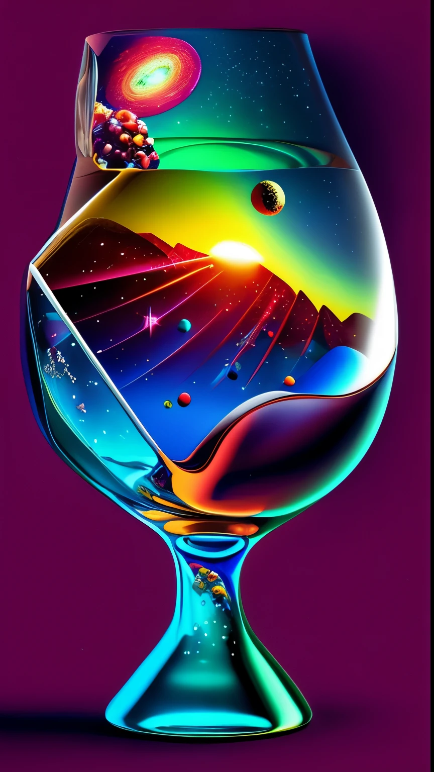 milky way Wine Glass Human High level image quality Metal NFT Illustration Colorful extraterrestrial art: another dimension and delicate expression