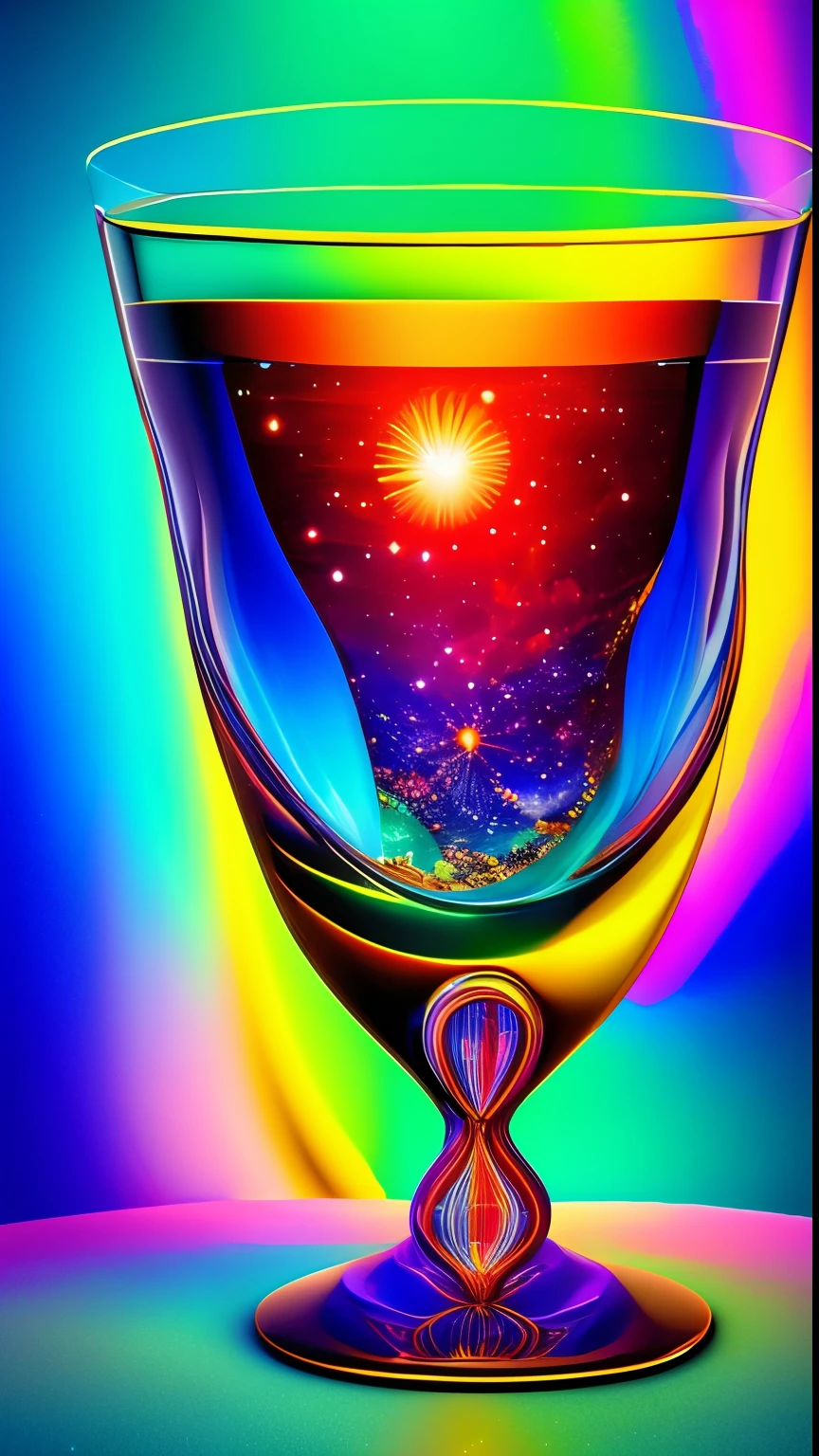 milky way wine glass High level image quality Metal NFT Illustration colorful extraterrestrial art: another dimension and delicate expression