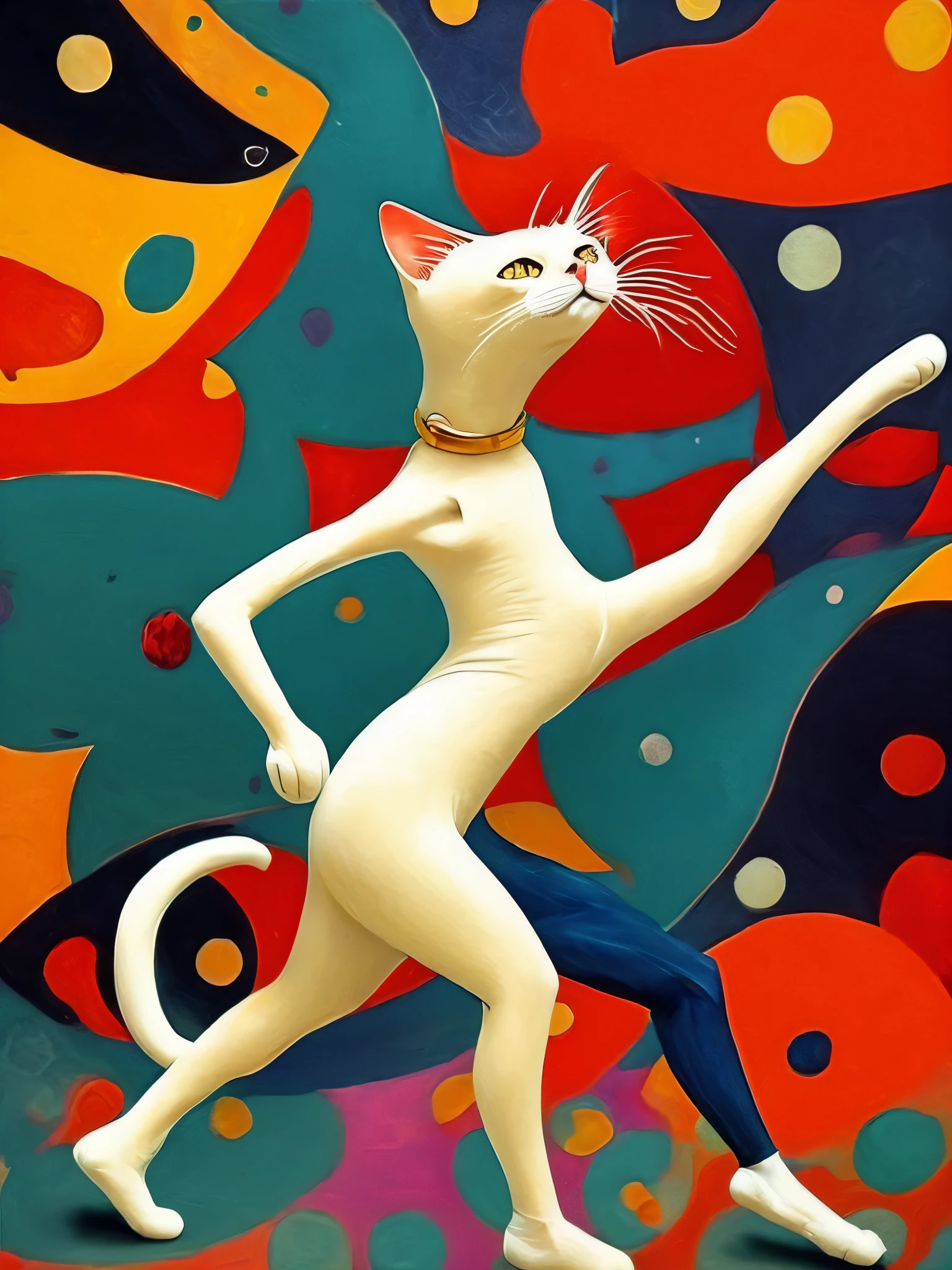 cat dancing like a human、Pose with movement、outstanding work of art、(A masterpiece of avant-garde art:1.6)