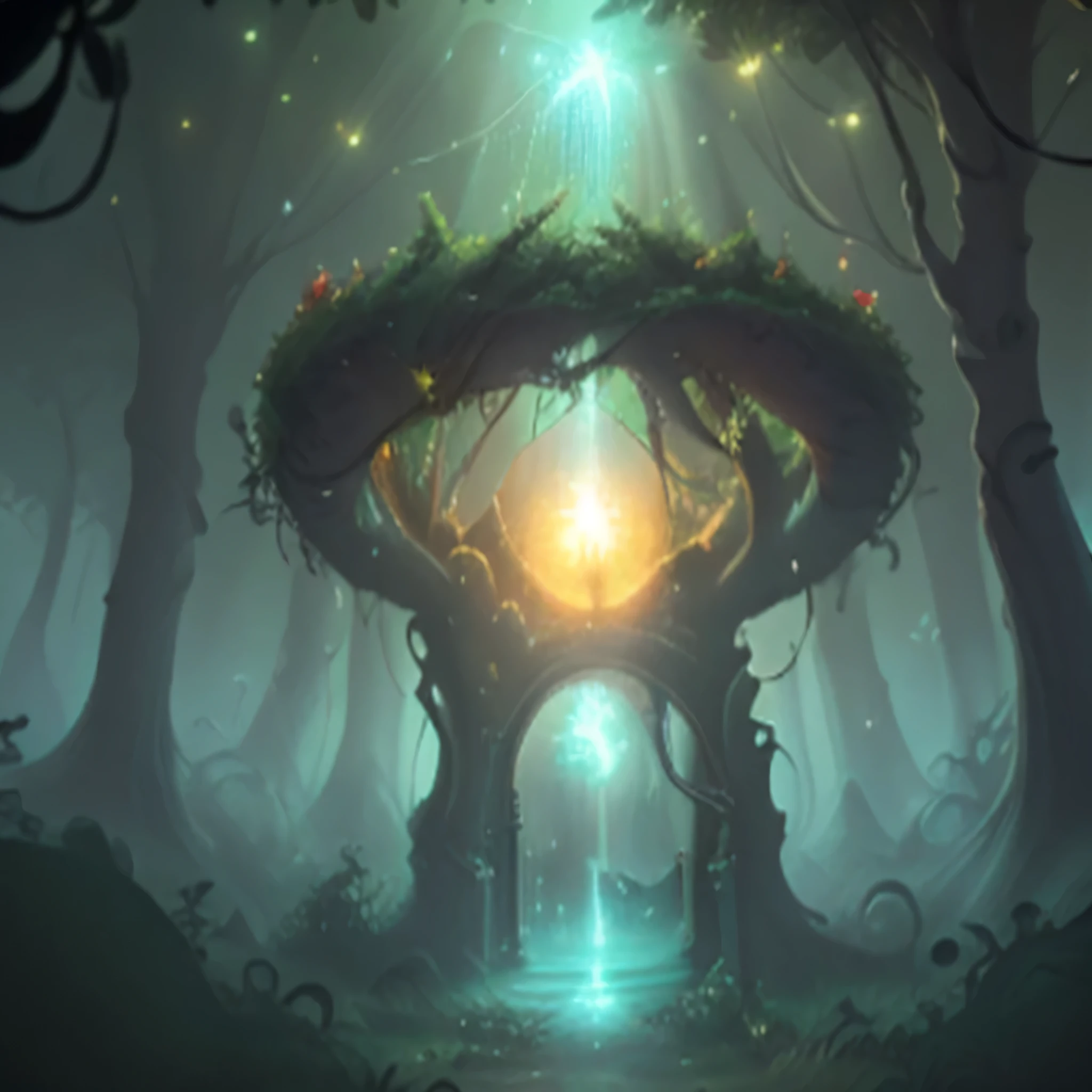 Photo taken from inside the forest with portal, forest portal, Concept art magical highlights, The door to the ethereal realm, background artwork, Digital 2D Fantasy Art, Deviantate Eka'Web portals, magical fantasy forest, entrance to ethereal realm, magical portal, Amazing concept art, magical portal gateway, Wonderland Portal, fantasy forest, detailed Digital 2D Fantasy Art
