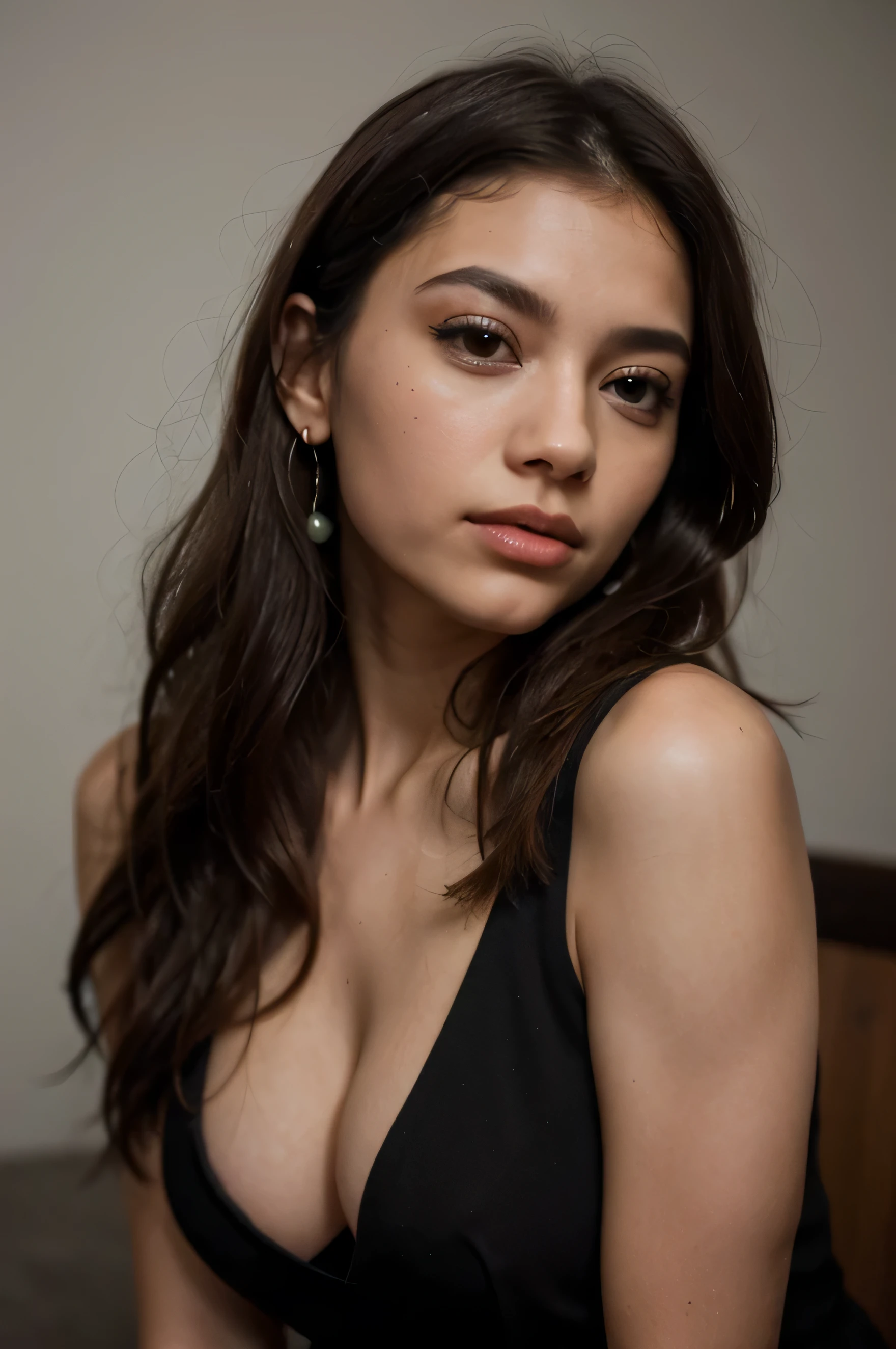 uma mulher com cabelo comprido, vestindo terno e brincos de argola, Retrato de Sophie Mudd, profile picture with headshot, flawless brunette skin, Natasha Tan Maciej Kuciara, nodded, portrait of Zendaya, Pele clara, pele verde-oliva, retrato de alta qualidade, Jovana Ricalo, Bella Poarca, Admirador de arte, Zendaya, beleza de cair o queixo, parece a Laura Barriales