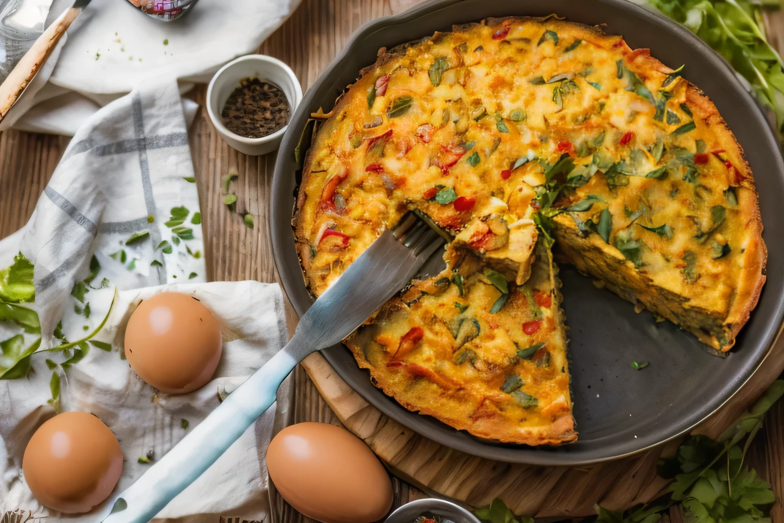 there is a pan with a slice of quiche on it, yummy, fan favorite, recipe, 3 4 5 3 1, easy, photo still, highly intricate, shutterstock, by Kazimierz Wojniakowski, highly ornate, easy go, eggs, by Stefan Gierowski, hearty breakfast, cheesy, by Arthur Pan, istock