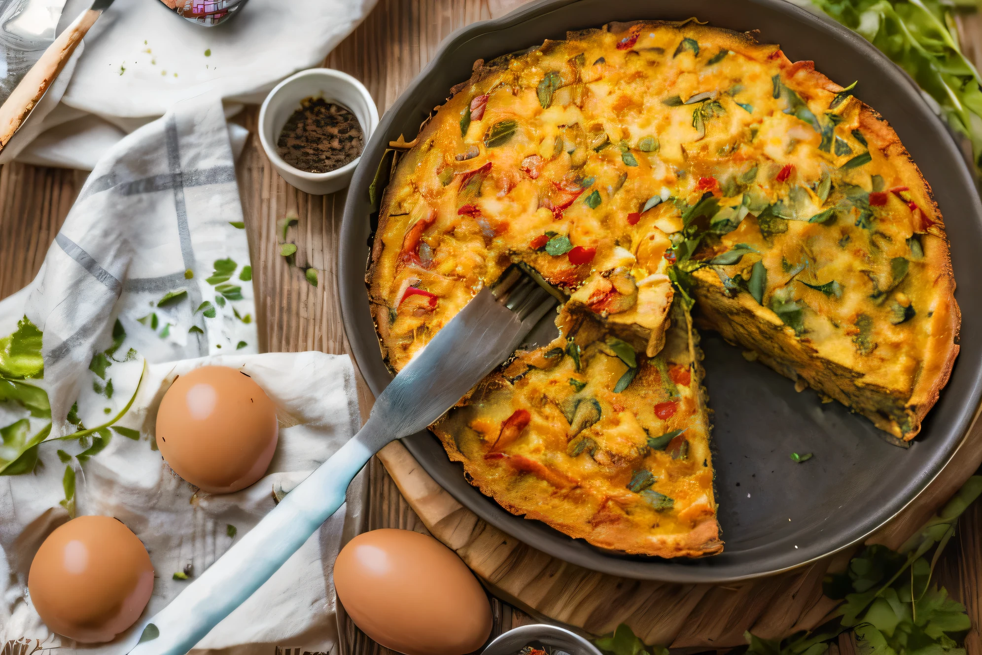 there is a pan with a slice of quiche on it, yummy, fan favorite, recipe, 3 4 5 3 1, easy, photo still, highly intricate, shutterstock, by Kazimierz Wojniakowski, highly ornate, easy go, eggs, by Stefan Gierowski, hearty breakfast, cheesy, by Arthur Pan, istock