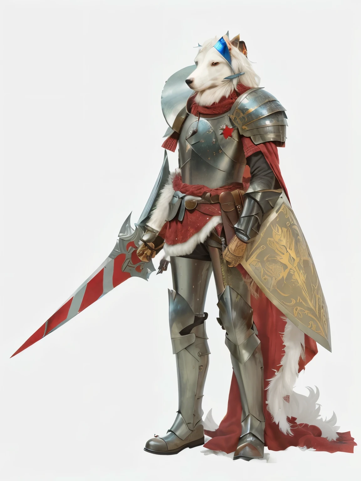 knight， Dog head，white hair，hairy,  epic reality, faded, Super detailed, Normal, warm light, intricate details, dark soul，middle Ages，Handsome，Realistic