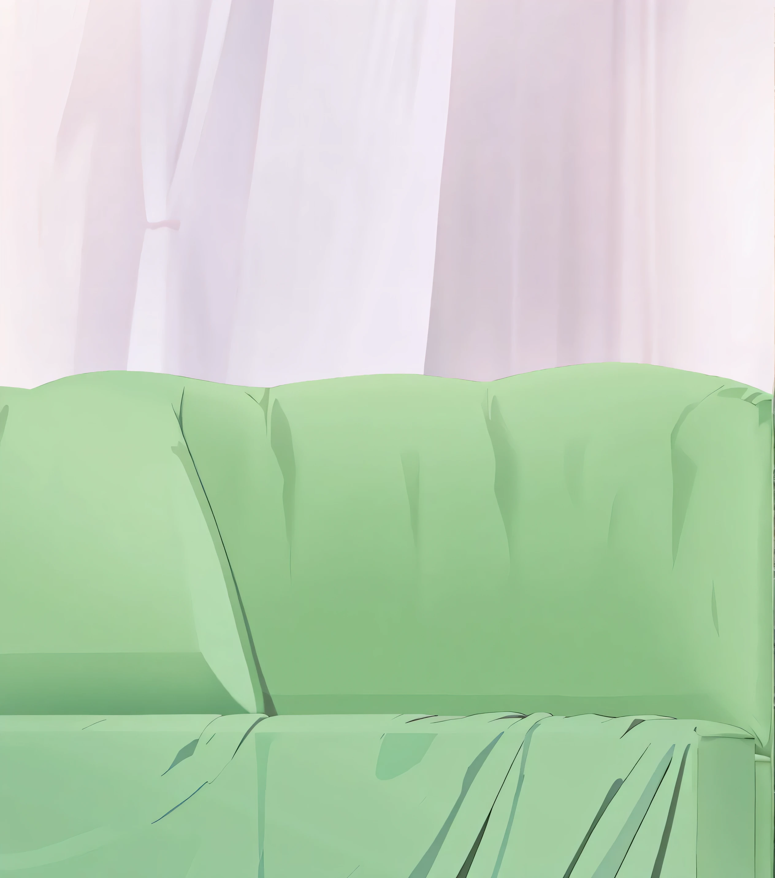 background, silver curtains, green sofa