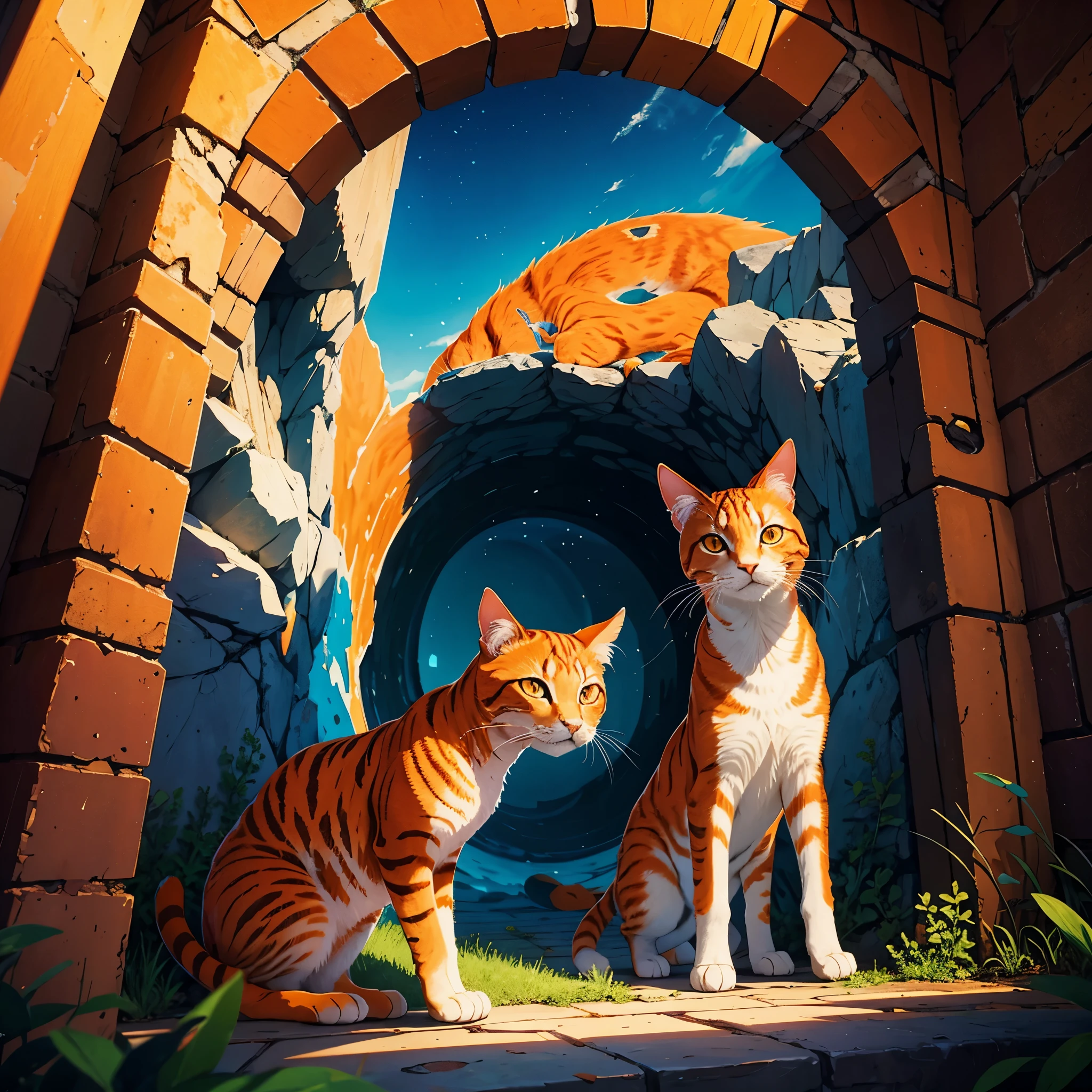 orange cat, dreamscape, looking into hole