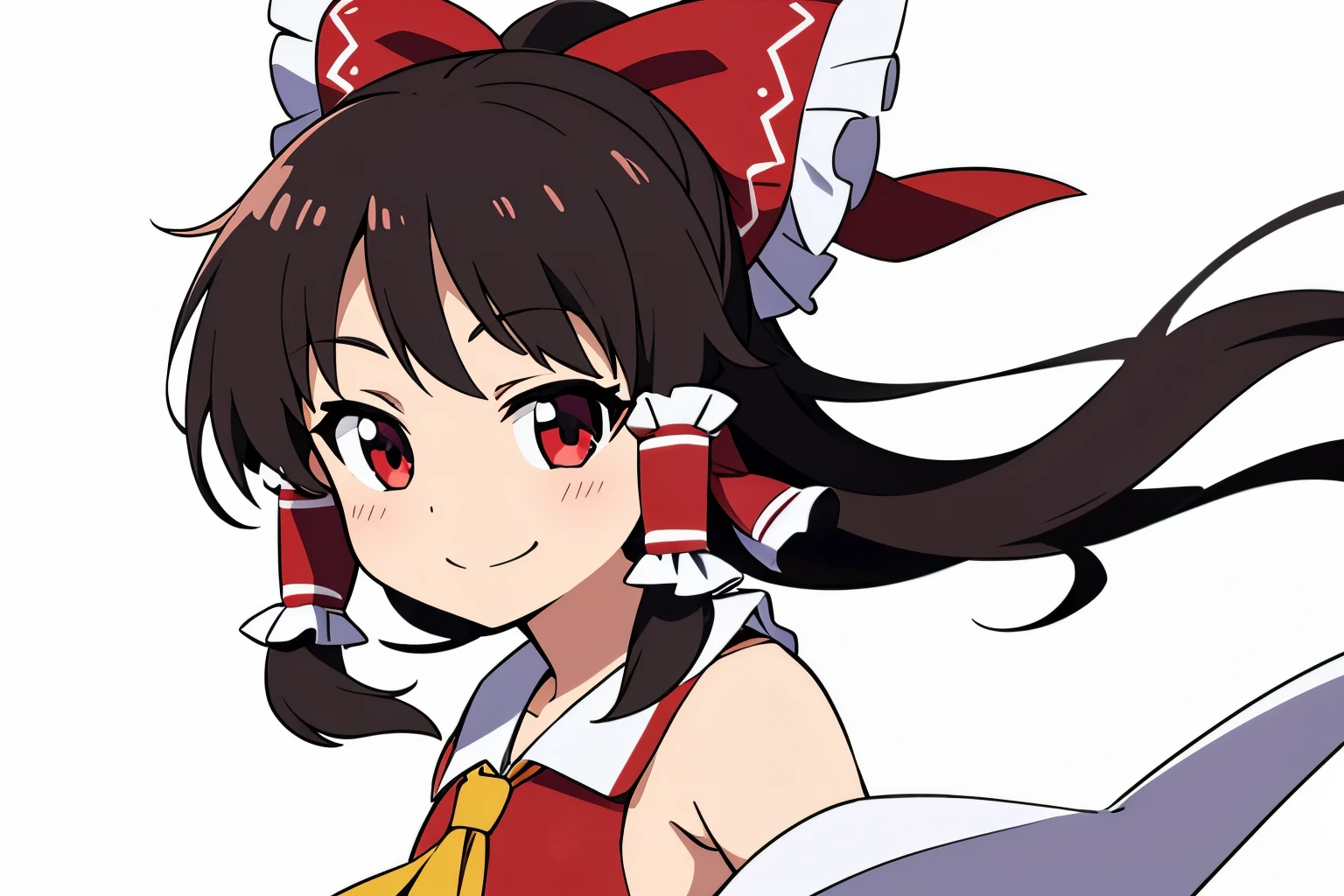 Anime style、Best Quality, 1girl in, Solo, hakurei reimu, smile, （pure white background）