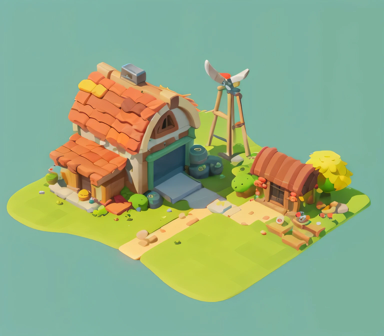 masterpiece，best quality，Cartoonish，Pixar style，simple design，What do you think of Mini????，artist，Isometric game map plant farm, Farm games, There is a light in the upper left corner，perfect this photo