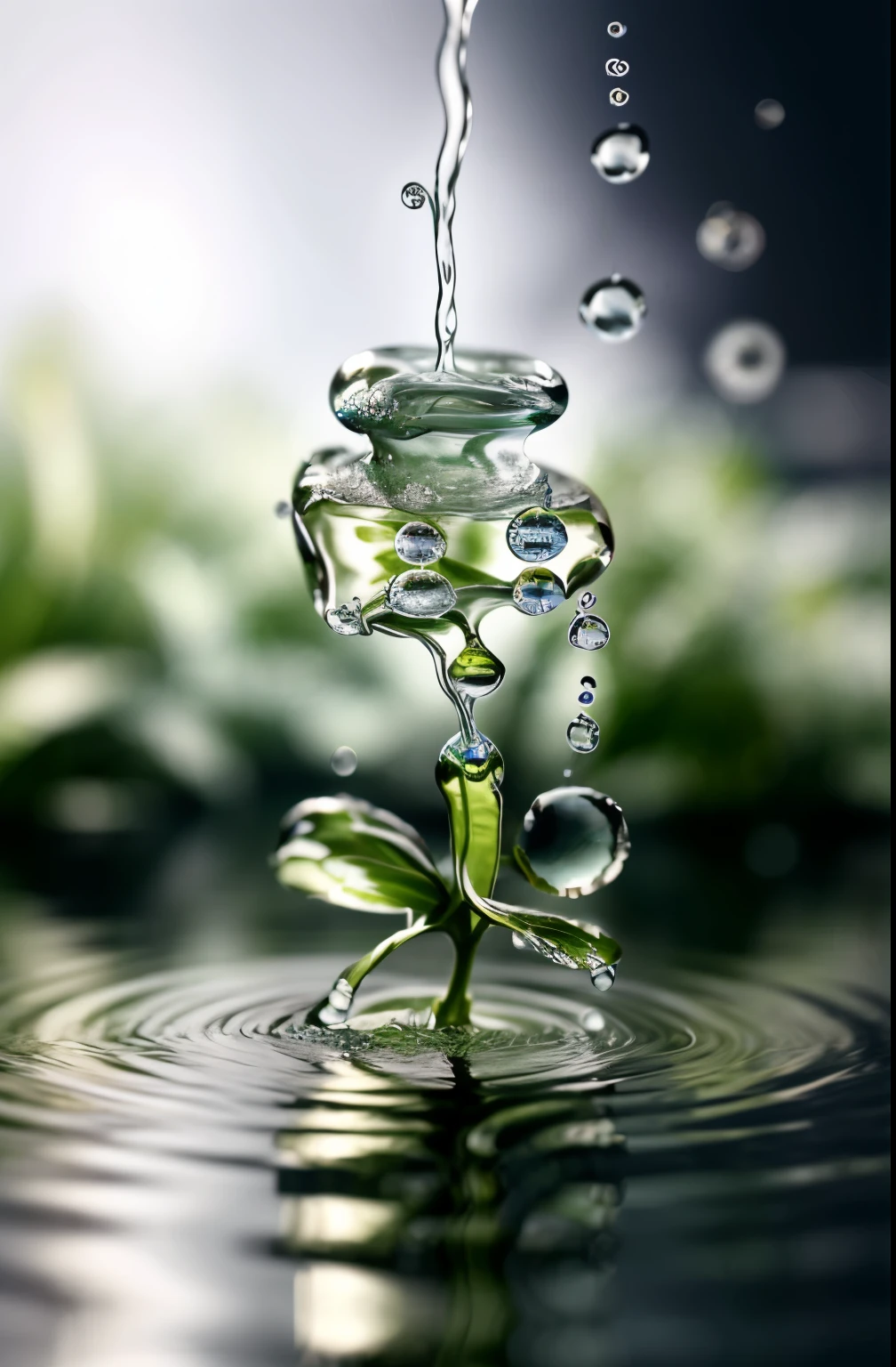 water，clean，White，Dewdrops，water面，8k，HD quality，simple background。