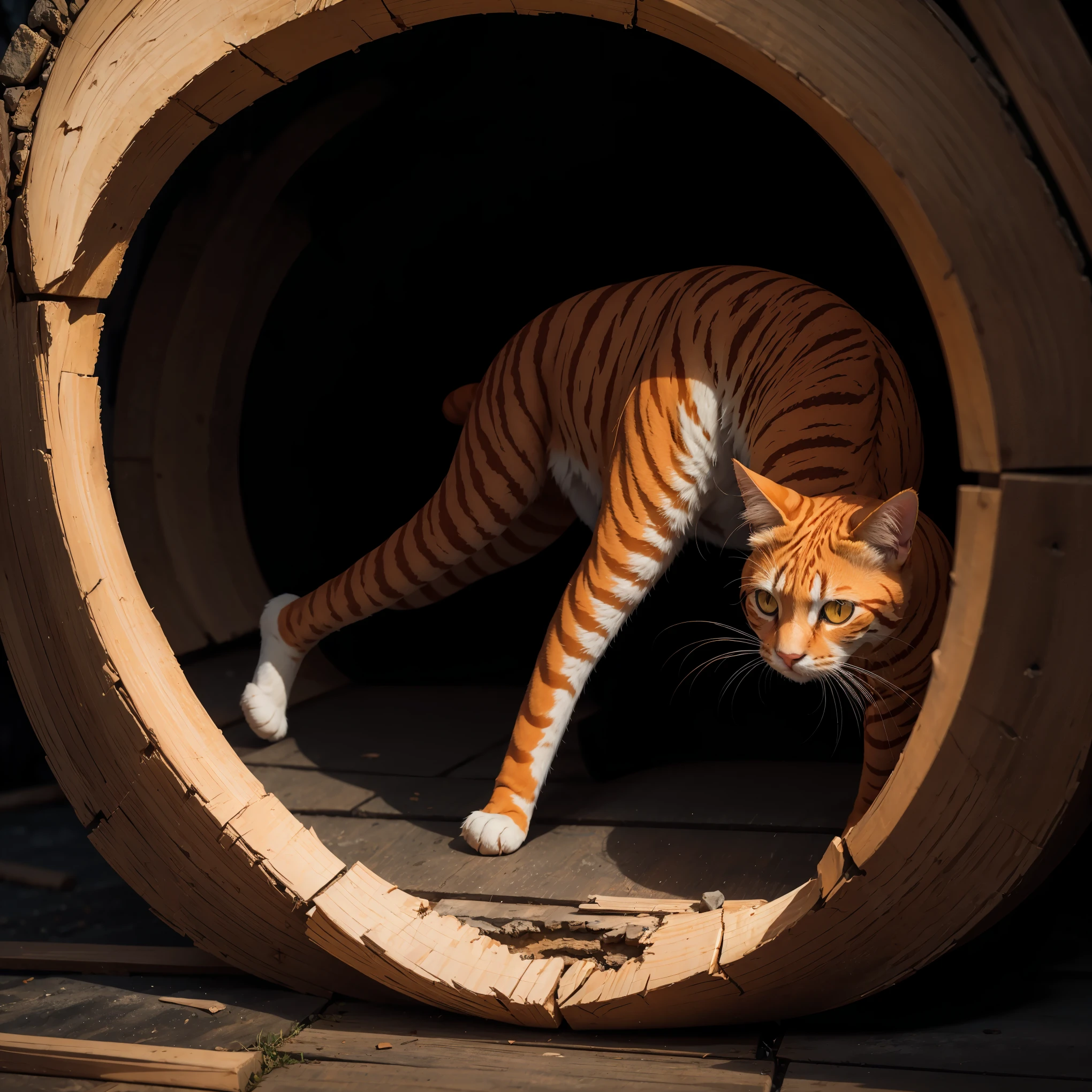 orange cat, dreamscape, looking into hole