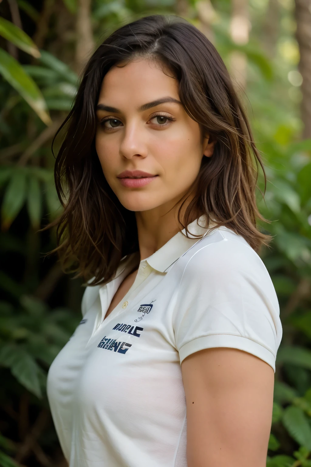 Man wearing a polo T-shirt with a bold "Save Nature" text, highly detailed, 35 years old, earnest expression, short-medium length wavy hair, brown eyes, high-resolution, masterpiece, best quality, intricate details, sharp focus, textured skin, realistic skin texture, textured "Save Nature" text, professional, 4k, stern gaze, filmed on Canon, 85mm, shallow depth of field, natural color tone, perfectly fitted body, extremely detailed, photorealistic, realistic, post-processing, maximum details, roughness, real life, ultra-realistic, photorealism, photography, 8k UHD, photography