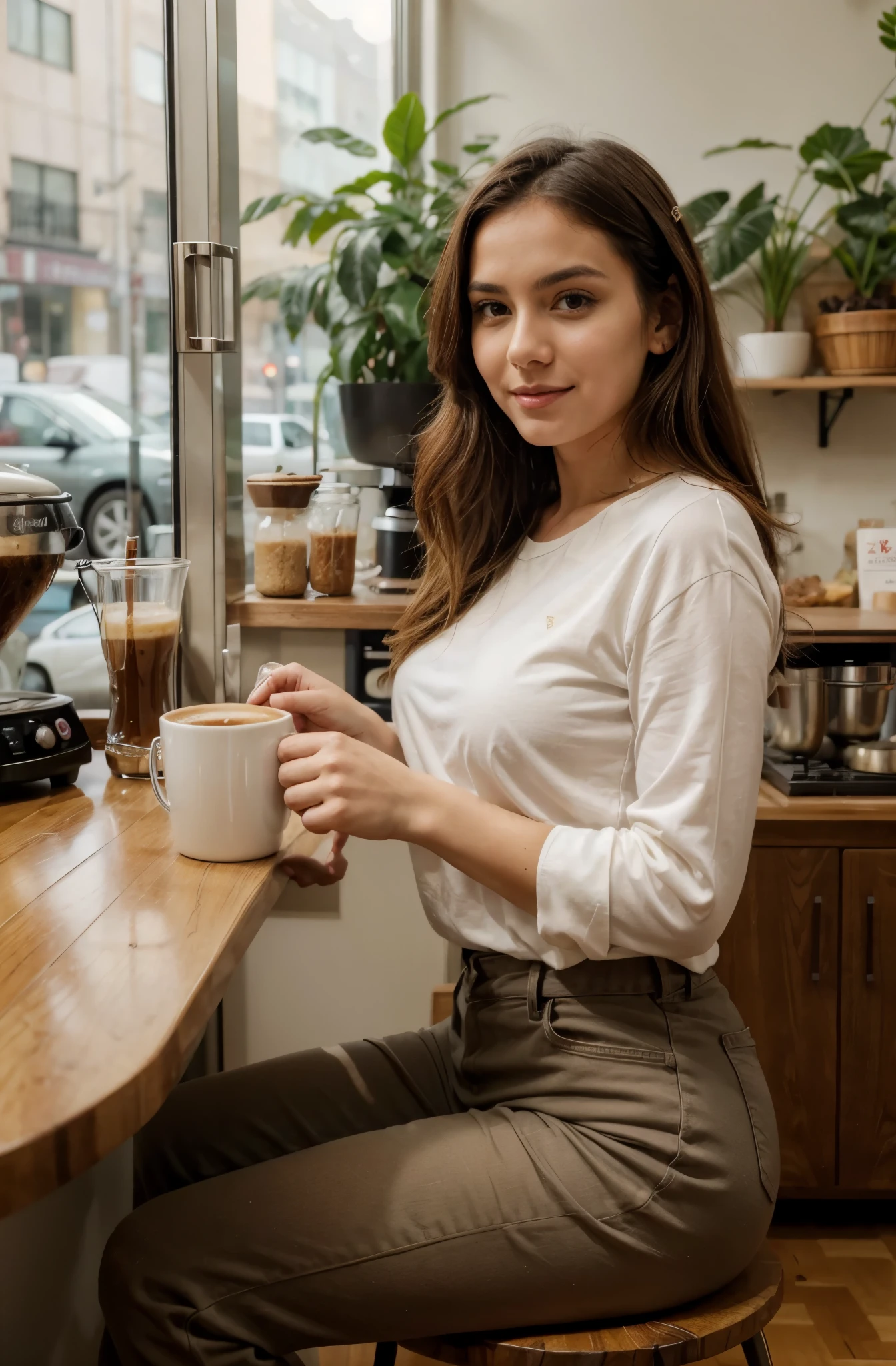 beautiful younf woman in a cafe